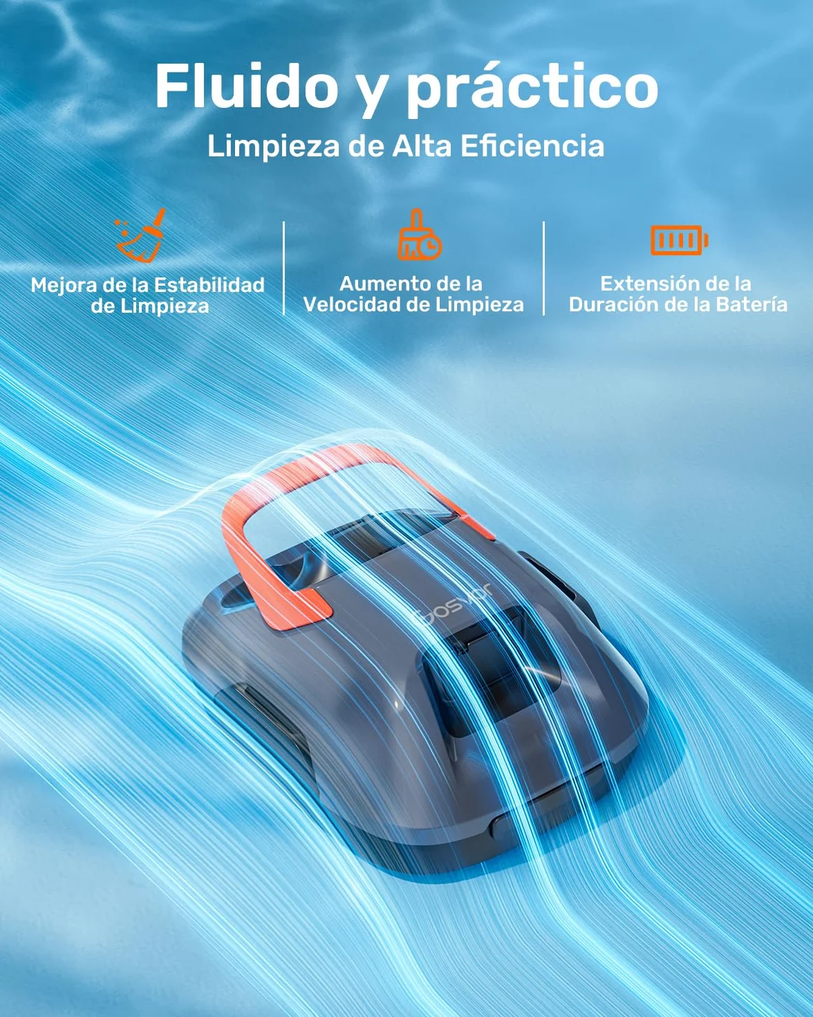 Gosvor Robot Limpiafondos Piscina Inalámbrico 90 Min Autonomía Autoestacionamiento 80m² Gris-Naranja