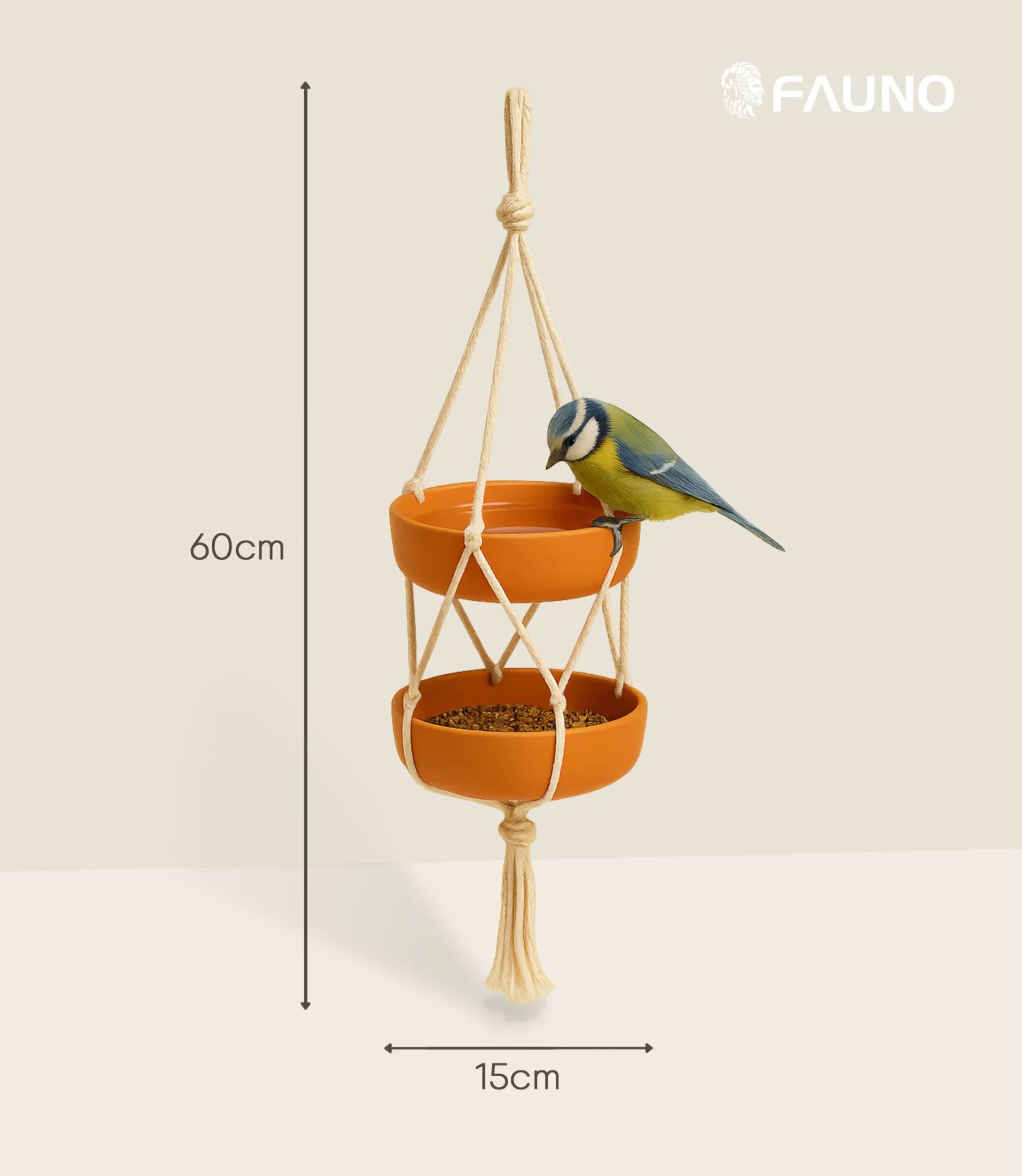 Comedero Pájaros Exterior Colgante Doble Bandeja Fibra Bambú Cuerda Algodón Bebedero Jardín Balcón Terraza Alimentación Aves Silvestres Resistente
