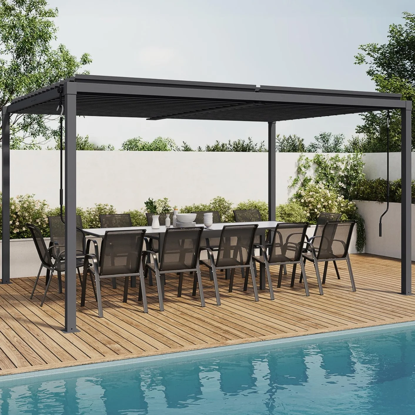 Pergola bioclimática cuchillas orientables 3 x 4 m aluminio gris antracita