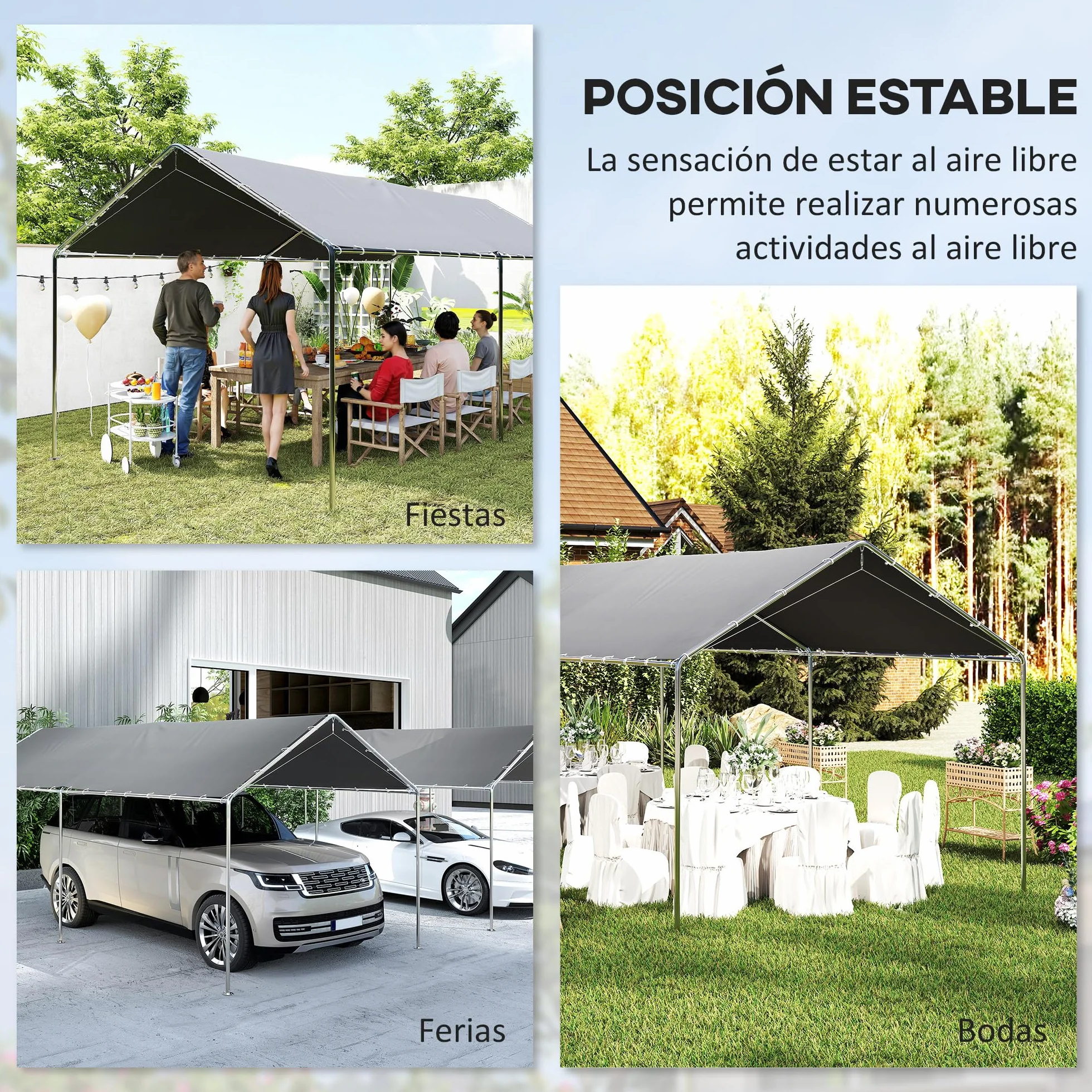 Outsunny Carpa Garaje 3x6 m Cochera Exterior Portátil Acero Galvanizado Impermeable Anti-UV Gris