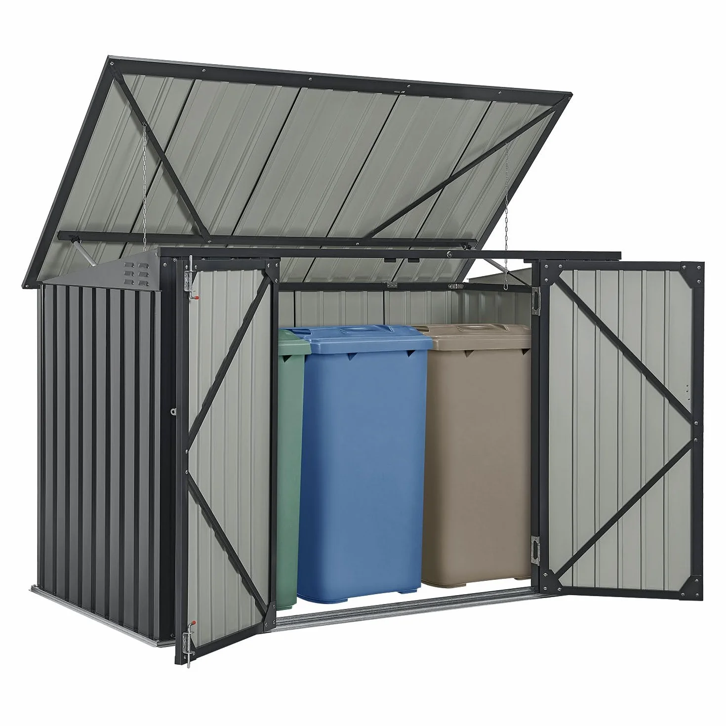 Juskys Cobertizo para Cubos de Basura Namur 3 x 120 litros 2 m² 2 Puertas Metal