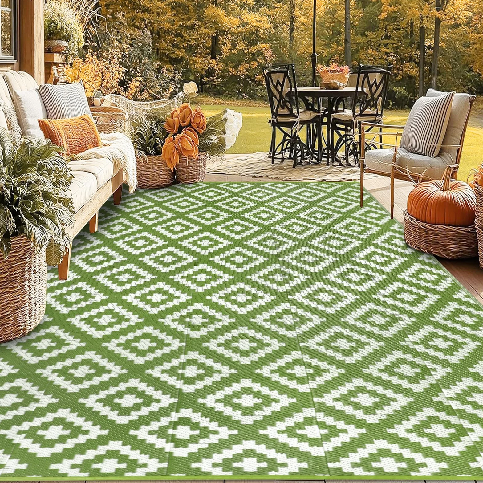 Alfombra de Exterior Homcomodar 180x270cm Paja Plástico Resistente a UV Impermeable Reversible Verde