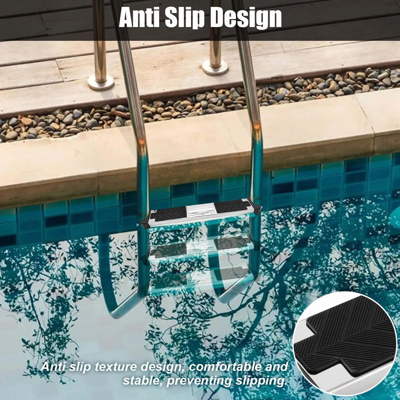 Escalera de repuesto para piscina de acero inoxidable, pedales antideslizantes con goma y tornillos