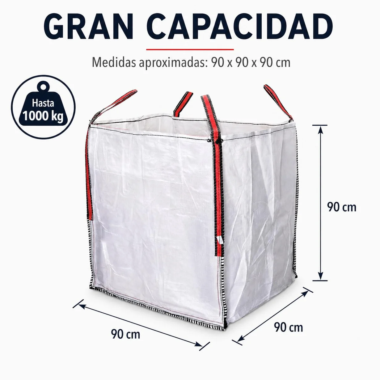 Vegara Stone Saco Big Bag 90x90x90 cm 1000 kg Polipropileno Reutilizable Pack 5 Uds