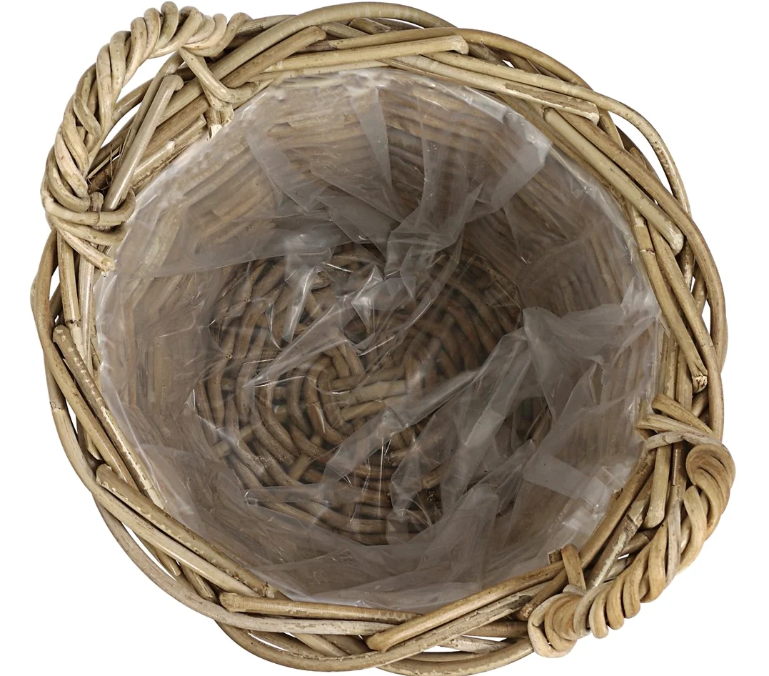 Cesta de mimbre Dehner con asas, Ø 40 cm, altura 30 cm, trenza de ratán, gris / marrón