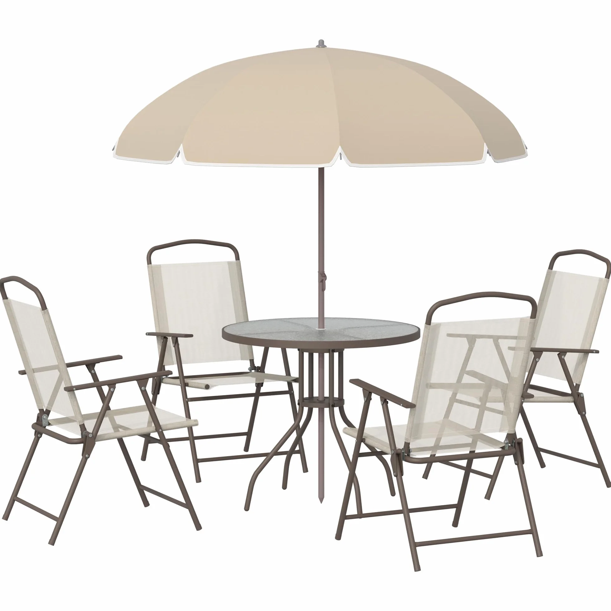 Outsunny Conjunto de Muebles para Jardín con 4 Sillas 1 Mesa y 1 Parasol Texteline Aluminio y Poliéster Beige
