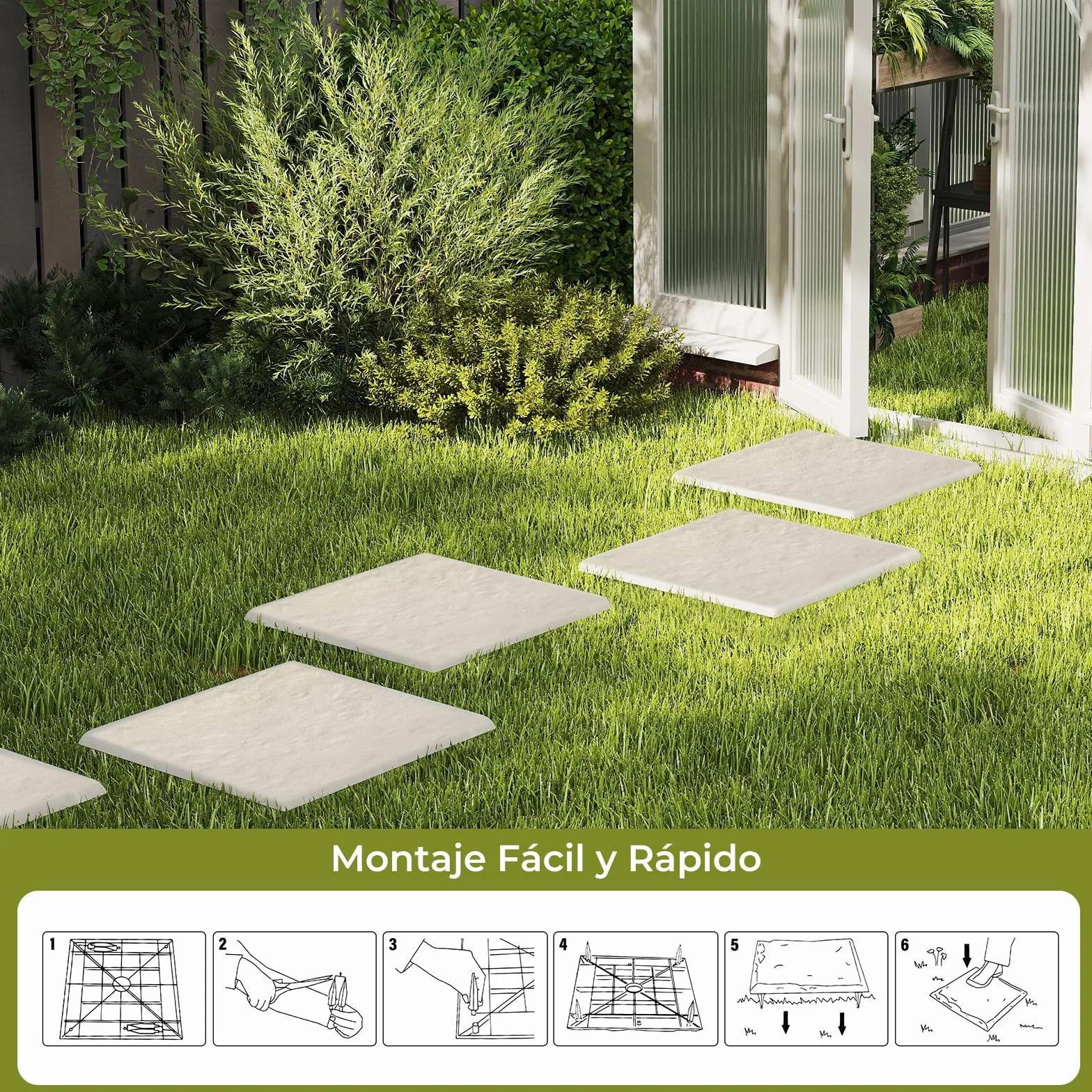 COSTWAY 16 Peldaños Piedras Decorativas para Pasarelas de Jardín, Pavimento Exterior, Beige 39,5 x 39,5 cm