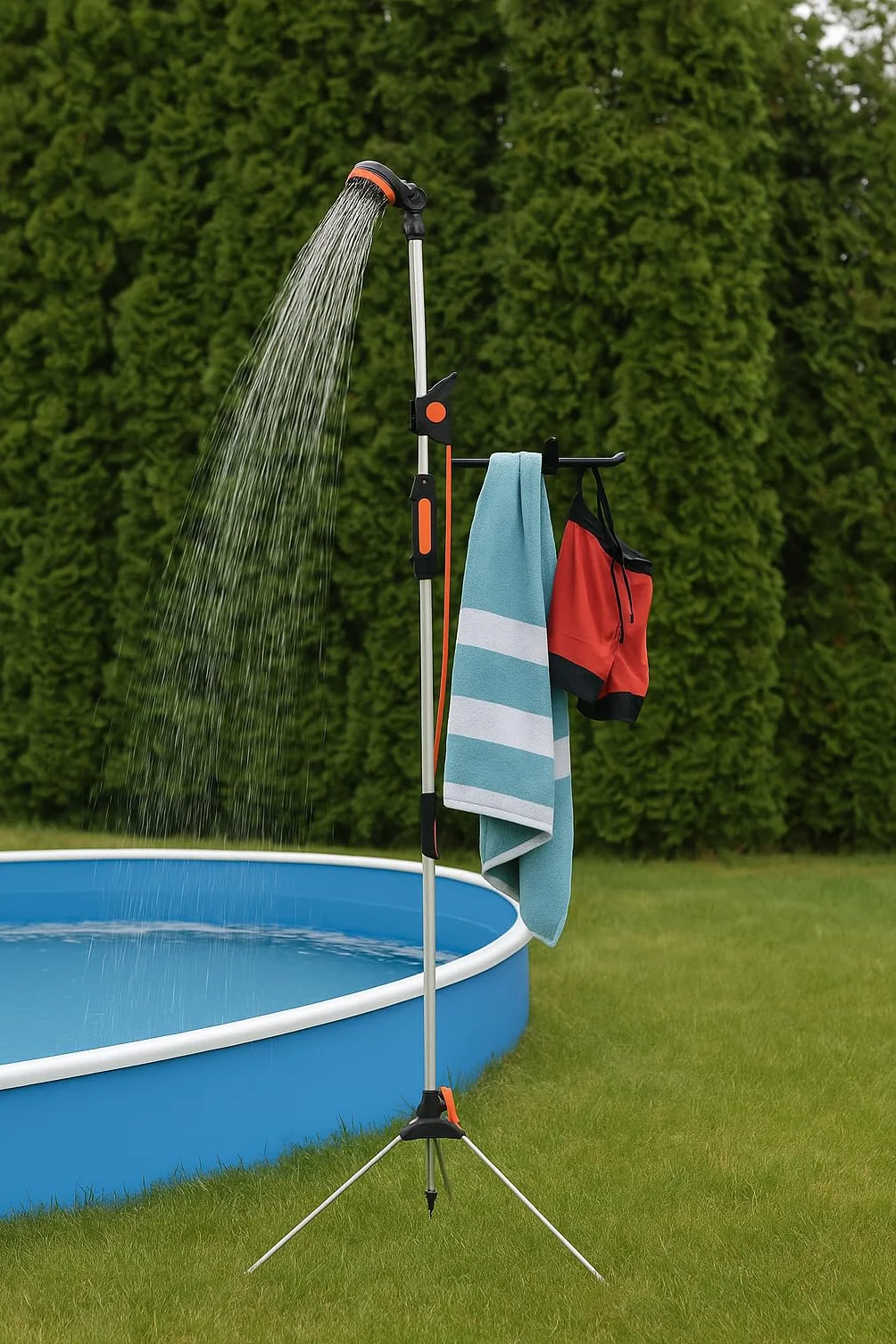 Ducha de Jardín 2 en 1 OREWORK – Aluminio Anticorrosión, Regulable en Altura, Portátil, Ligera, Exterior