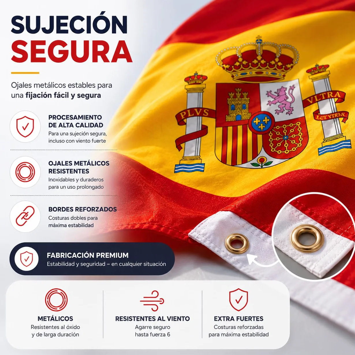Bandera de España Copa del Mundo 2026 90 x 150 cm poliéster resistente ojales metálicos