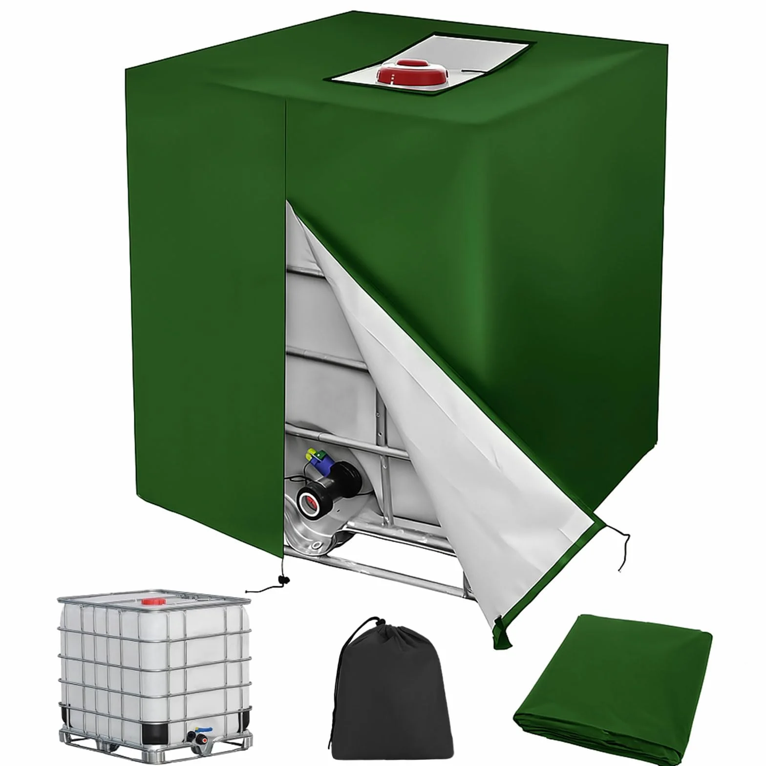 Funda cubre depósito 1000L IBC 120x100x116cm impermeable verde protección UV