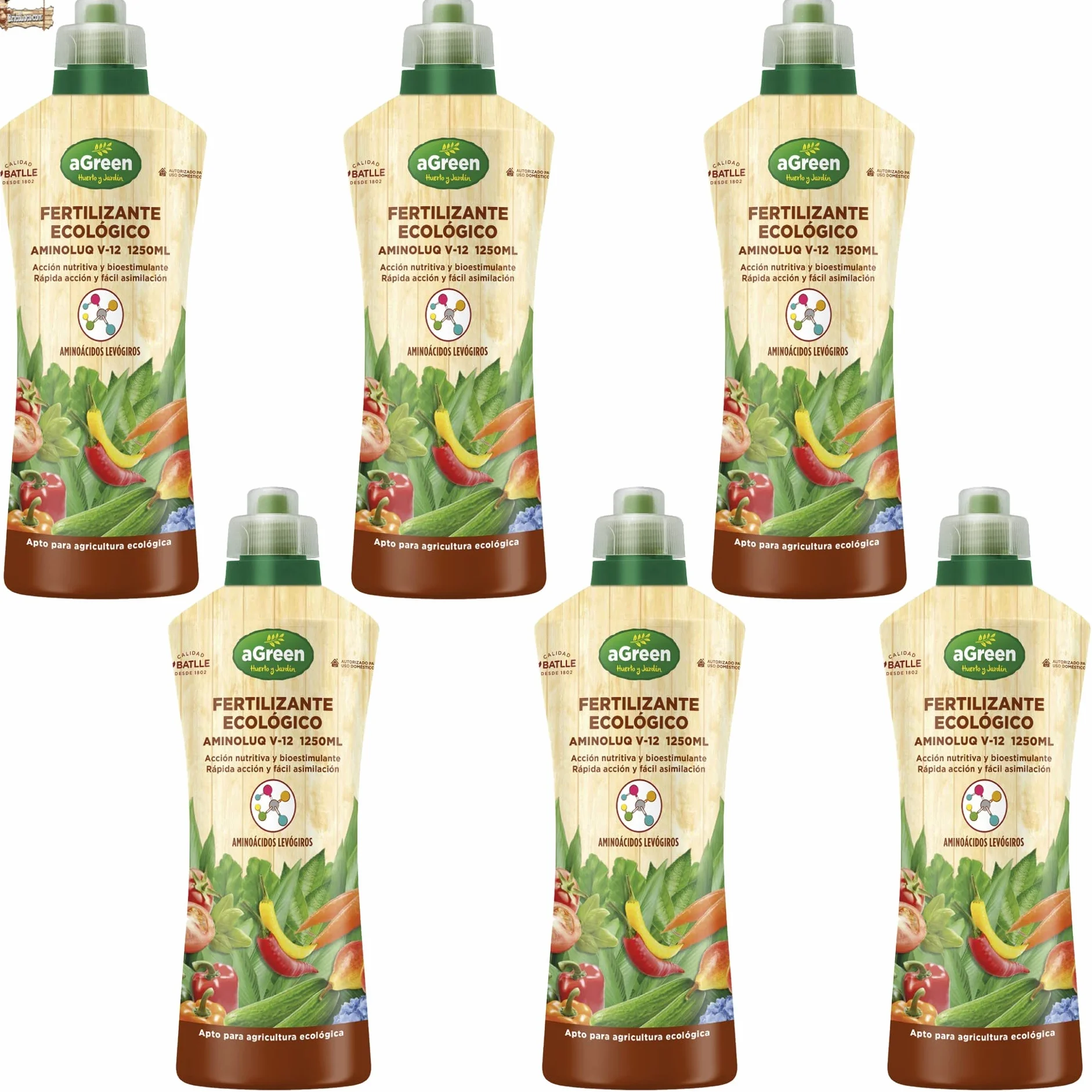 BricoLoco.com Fertilizante plantas orgánico 100% ecológico. Abono líquido. 7,5 LTS (6x1,25lts) Complejo nutritivo materia orgánica, aminoácidos y nutrientes. Interior, exterior, huerto o jardín. (6)