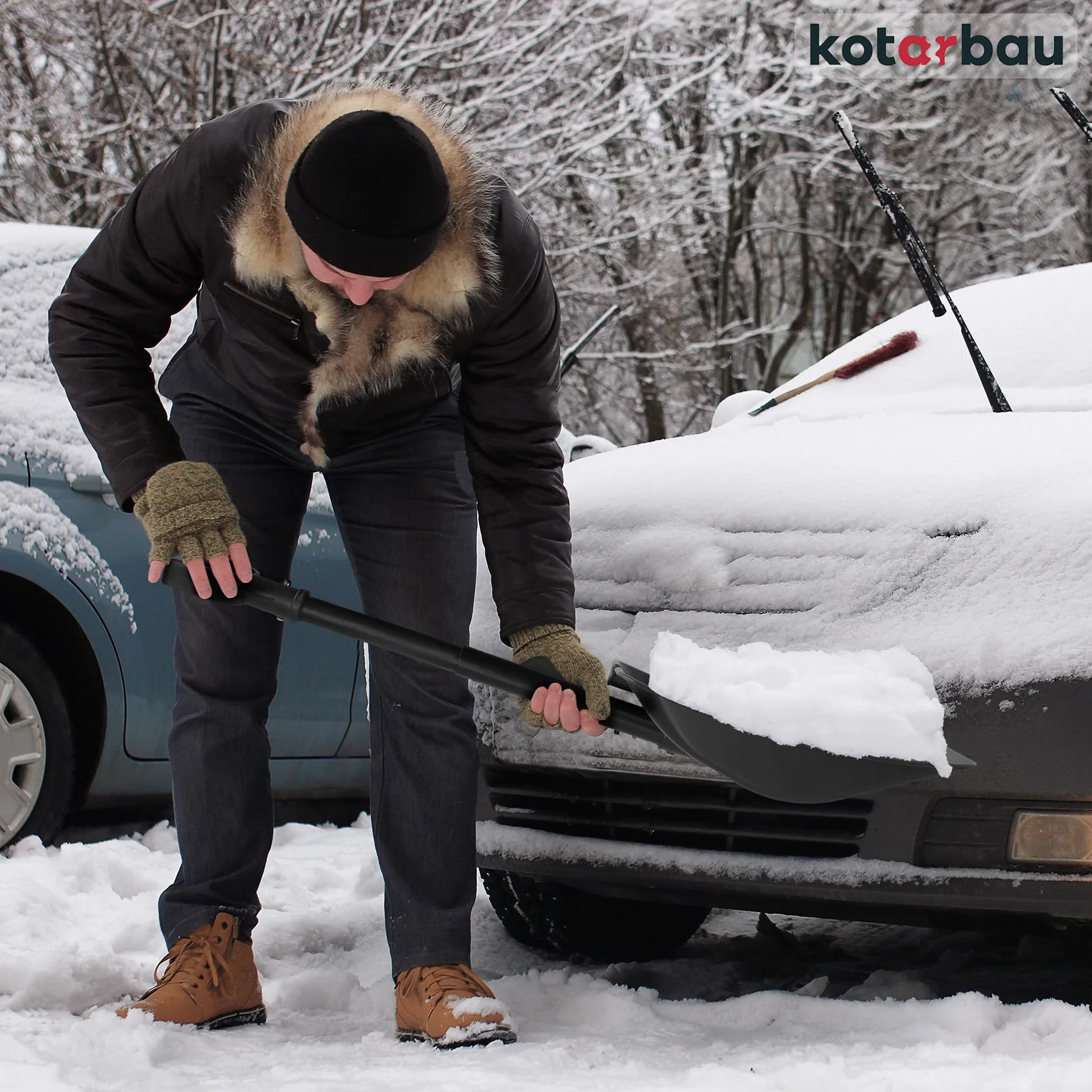 KOTARBAU Pala de Nieve para Coche, Plástico, Mango Aluminio, 80 cm, Plegable