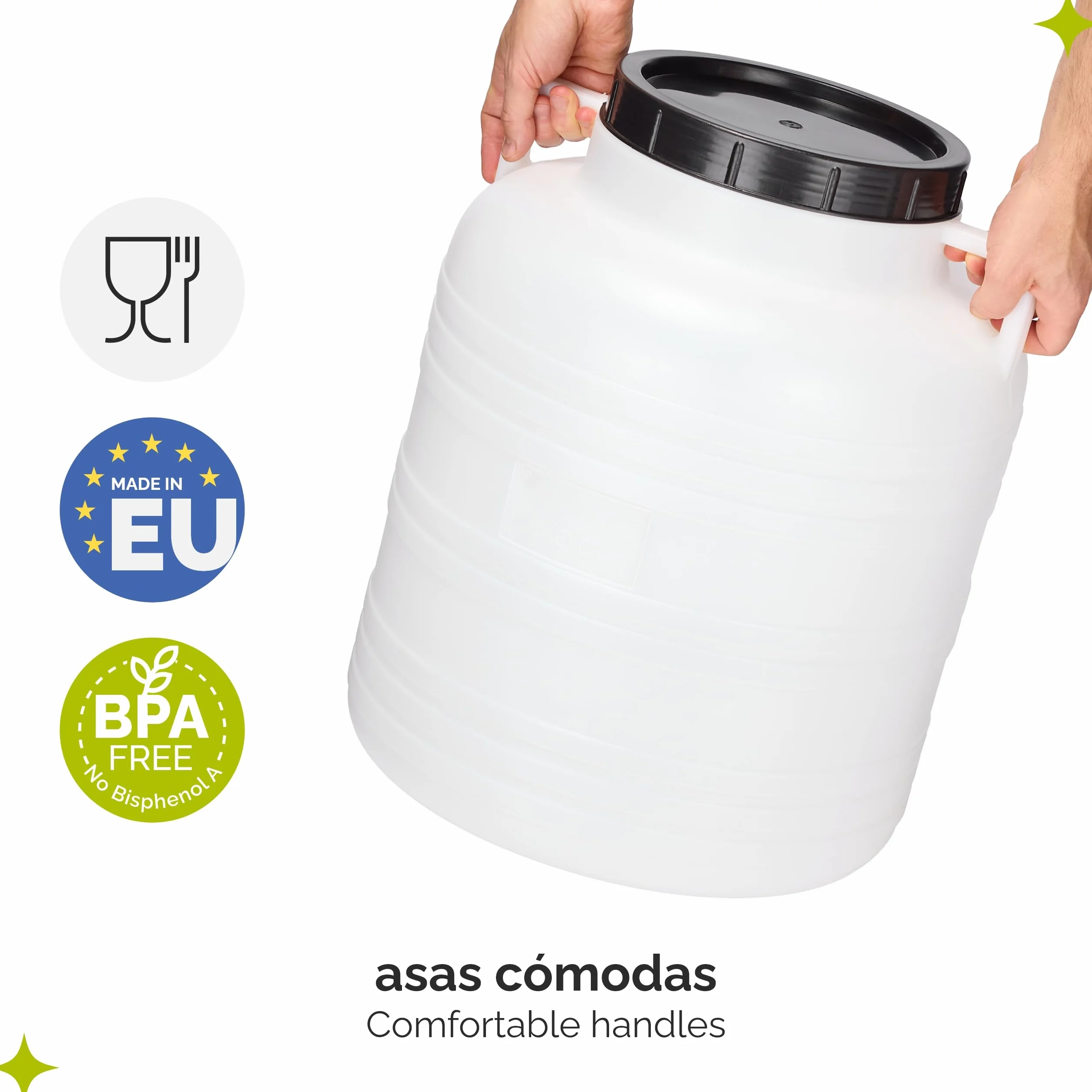 Garronda 60 litros Barril BPA-Libre Boca Ancha Depósito Agua Contenedor Tapa Sauerkraut Cuba Lluvia Salmuera Carne Blanco