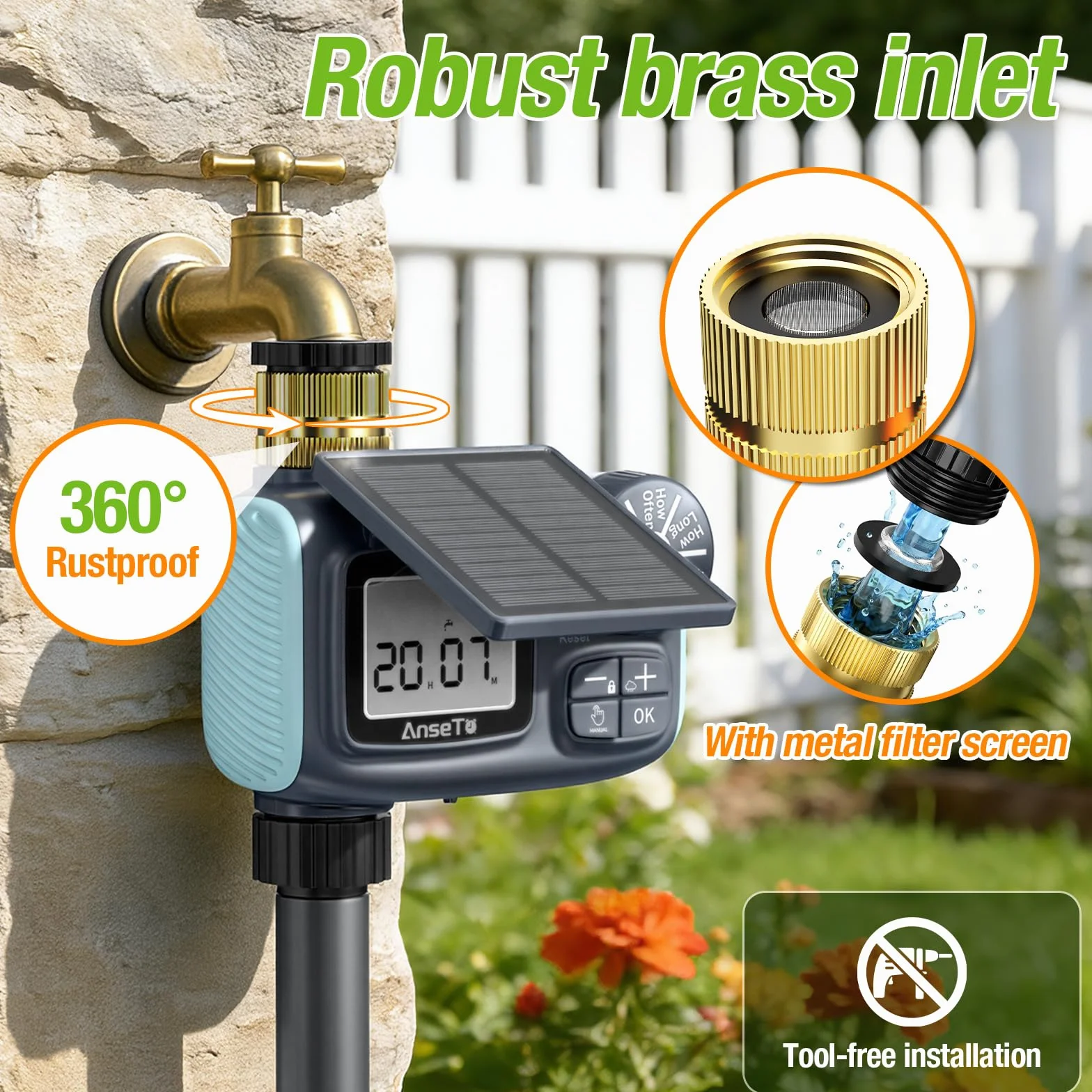 Temporizador de Riego Automático LCD con Carga Solar y Tipo C para Jardín