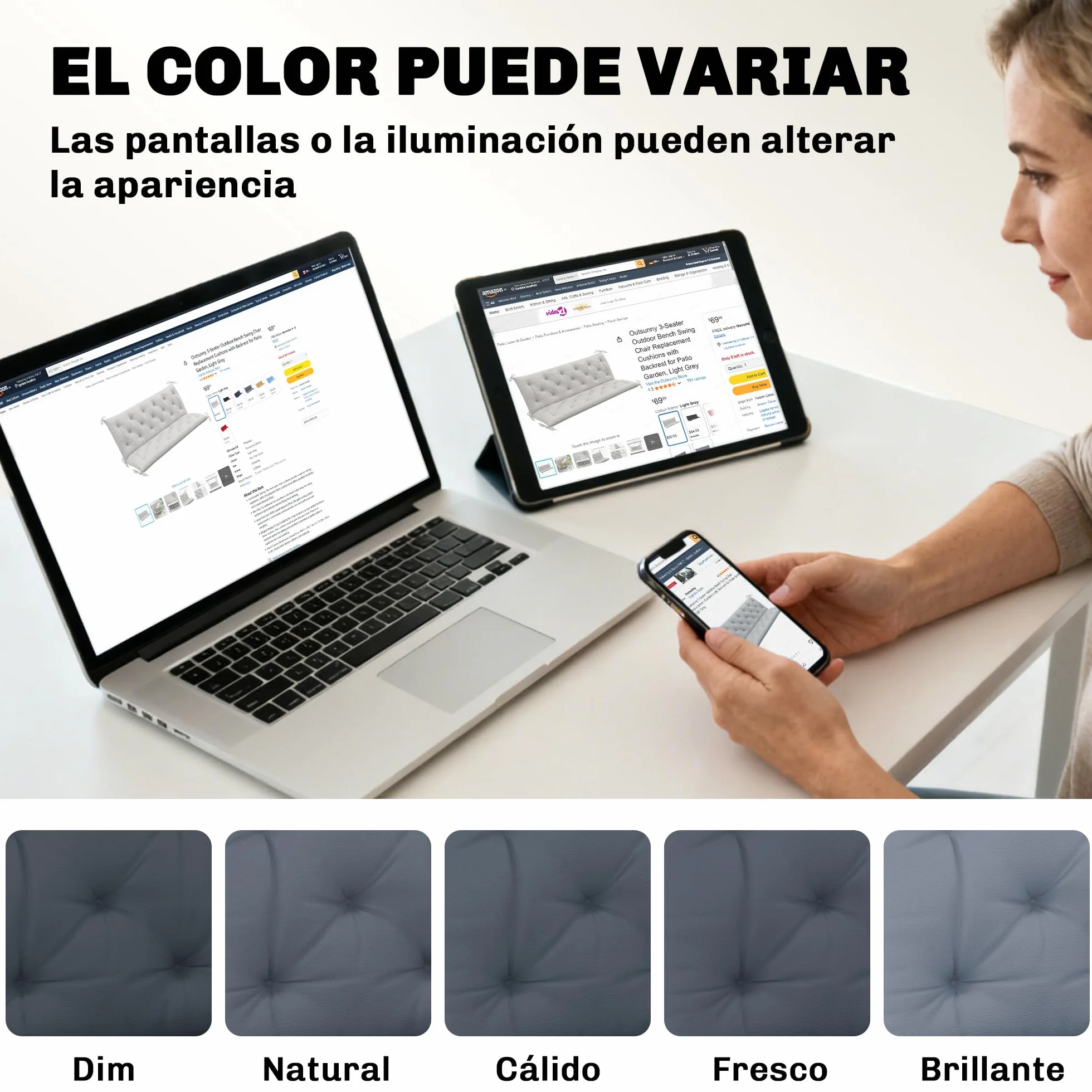 Outsunny Cojín para Banco 150x98x8 cm 3 Plazas Gris Exterior