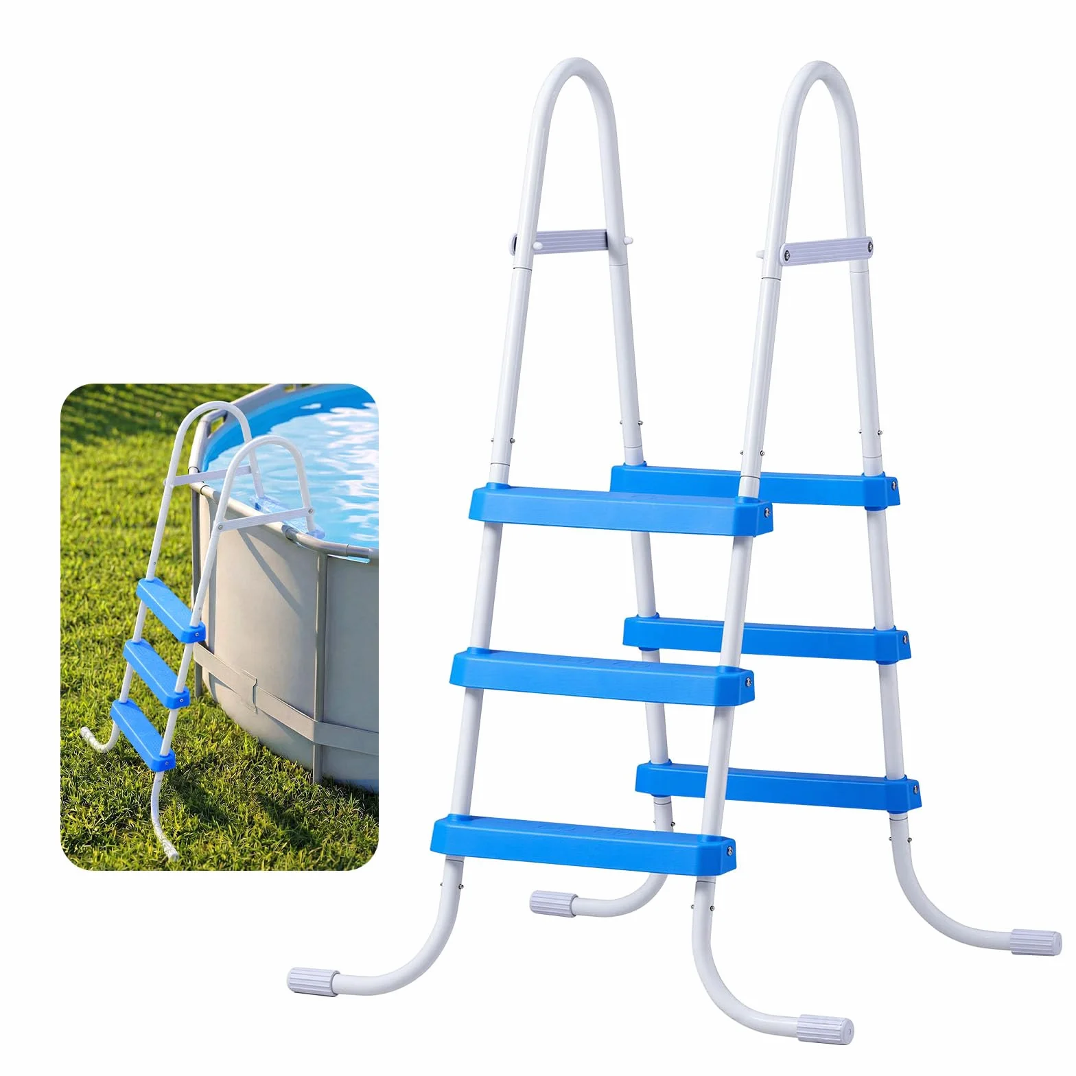 VEVOR Escalera para Piscina Desmontable 3 Peldaños 136 kg Acero al Carbono Antideslizante Pasamanos Ergonómicos
