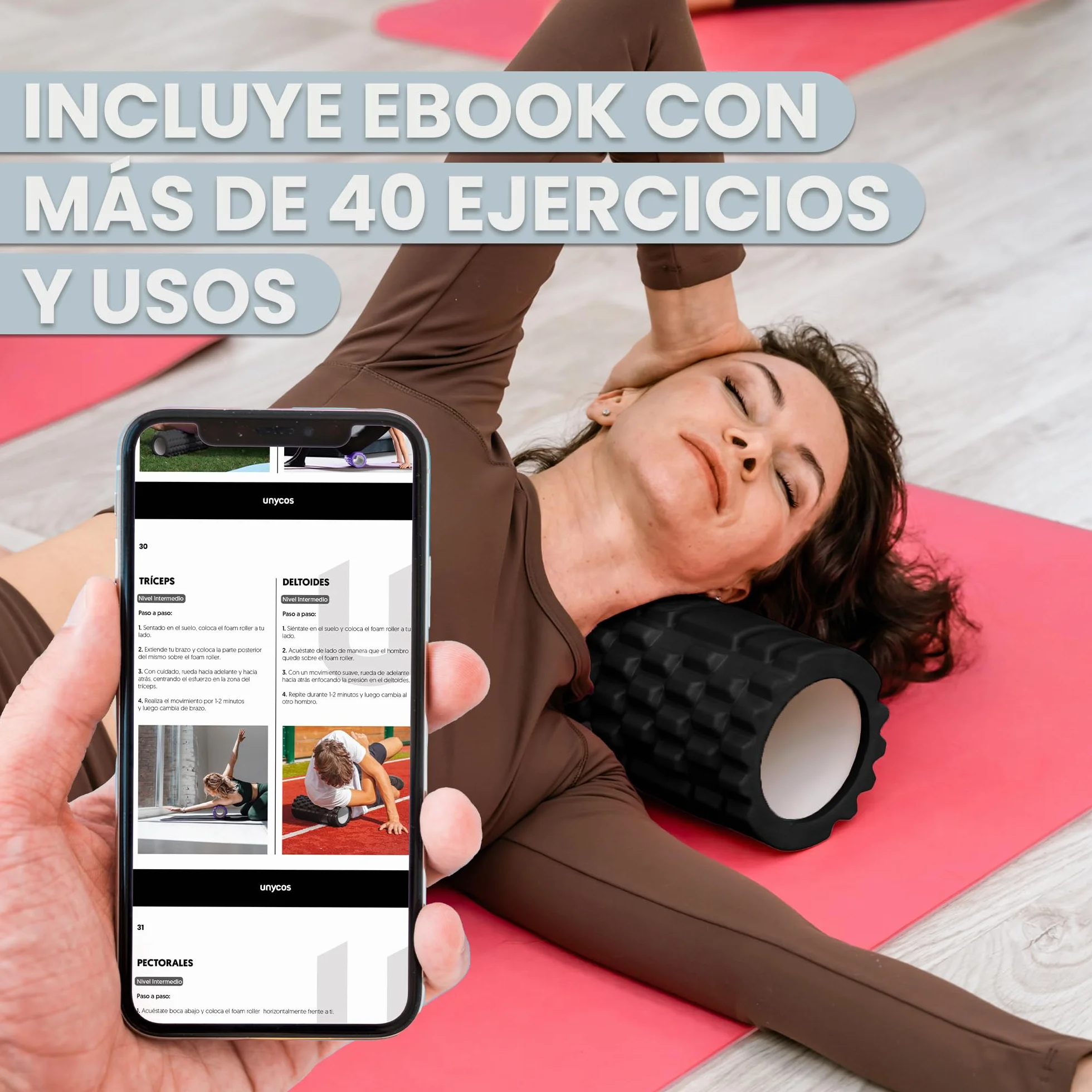 Rodillo para Masajes Musculares 33x14 cm Resiste 130 kg Foam Roller Dura Negro