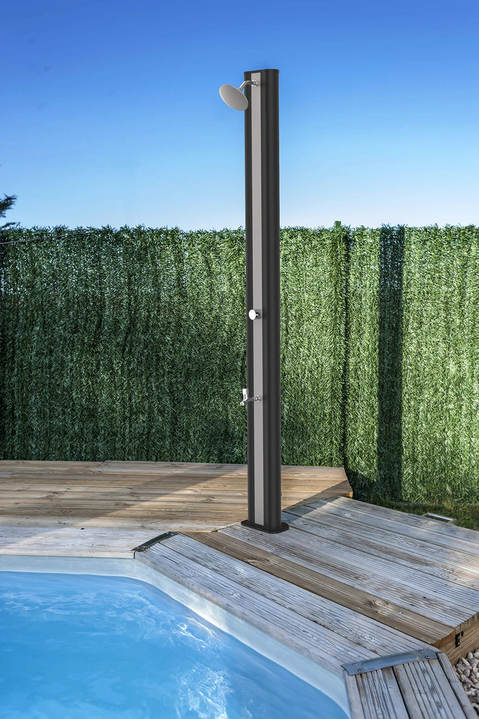 Ducha Solar Exterior para Piscinas PVC Negro 40 Litros con Lavapiés