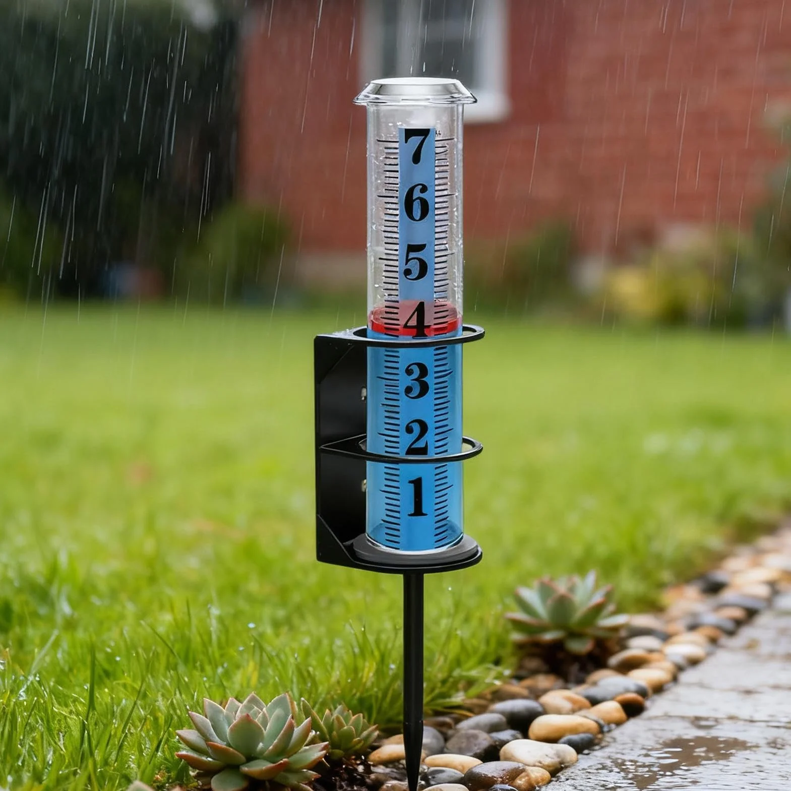 Pluviómetro Exterior, Medidor de Lluvia Preciso con Estaca, Cifras Grandes Claras, Altura Ajustable para Jardín
