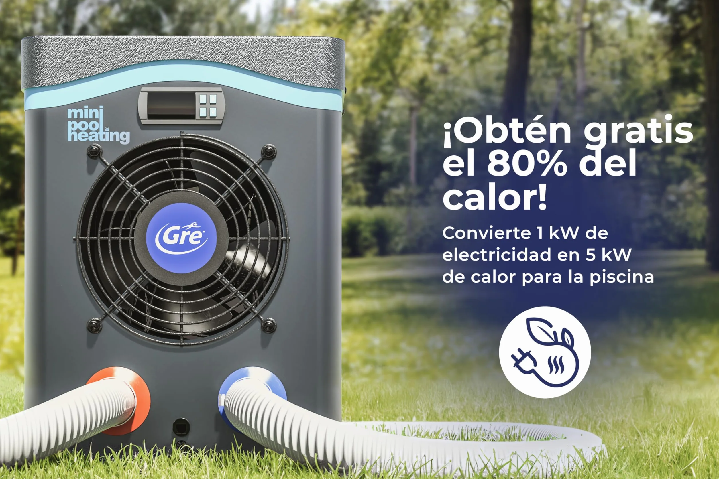 Bomba de Calor Mini para Piscina sobre Suelo 20 m3, Calefacción Piscinas Elevadas Gris Gre HPM20