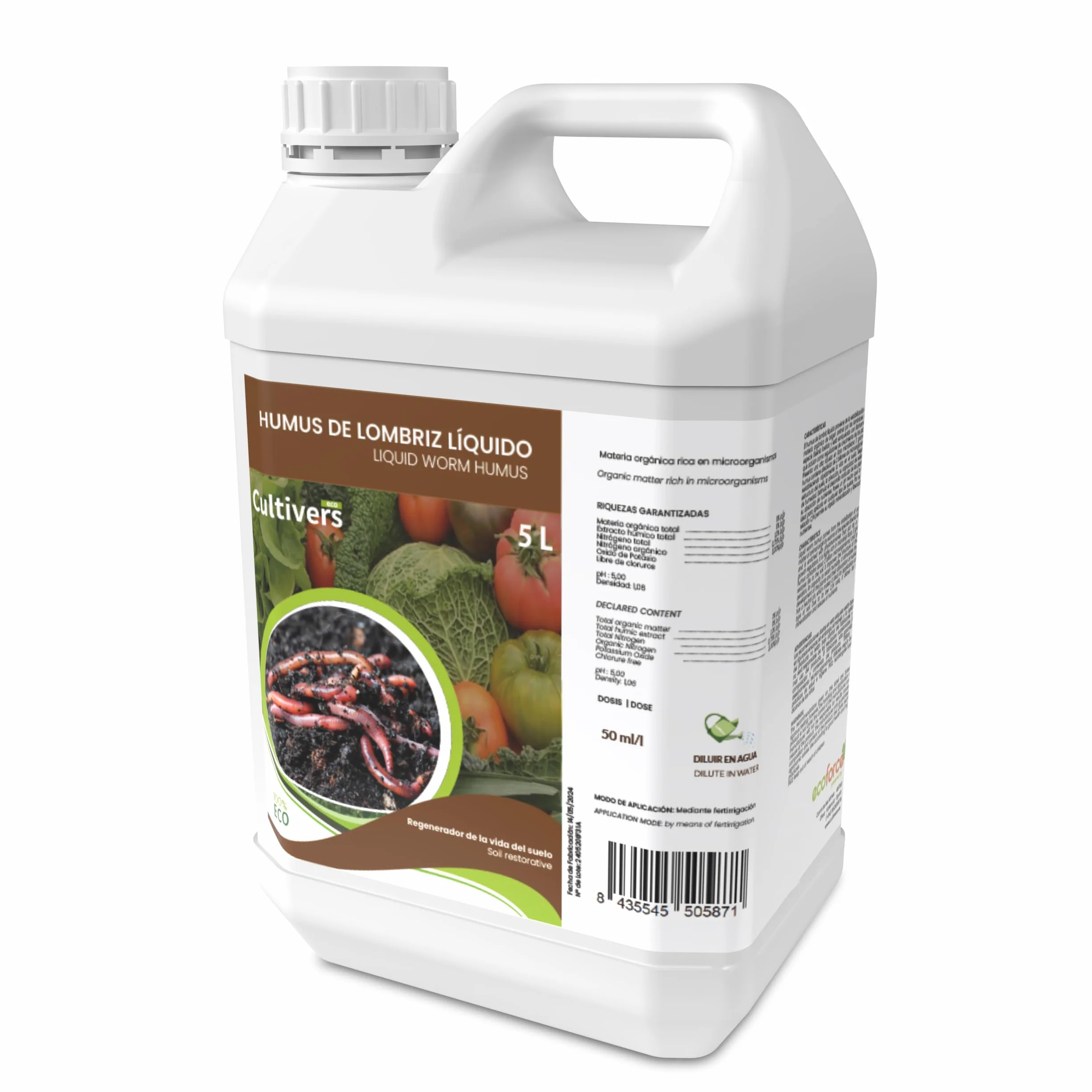 CULTIVERS Humus Líquido de Lombriz Ecológico 5 L Regenerador Suelo