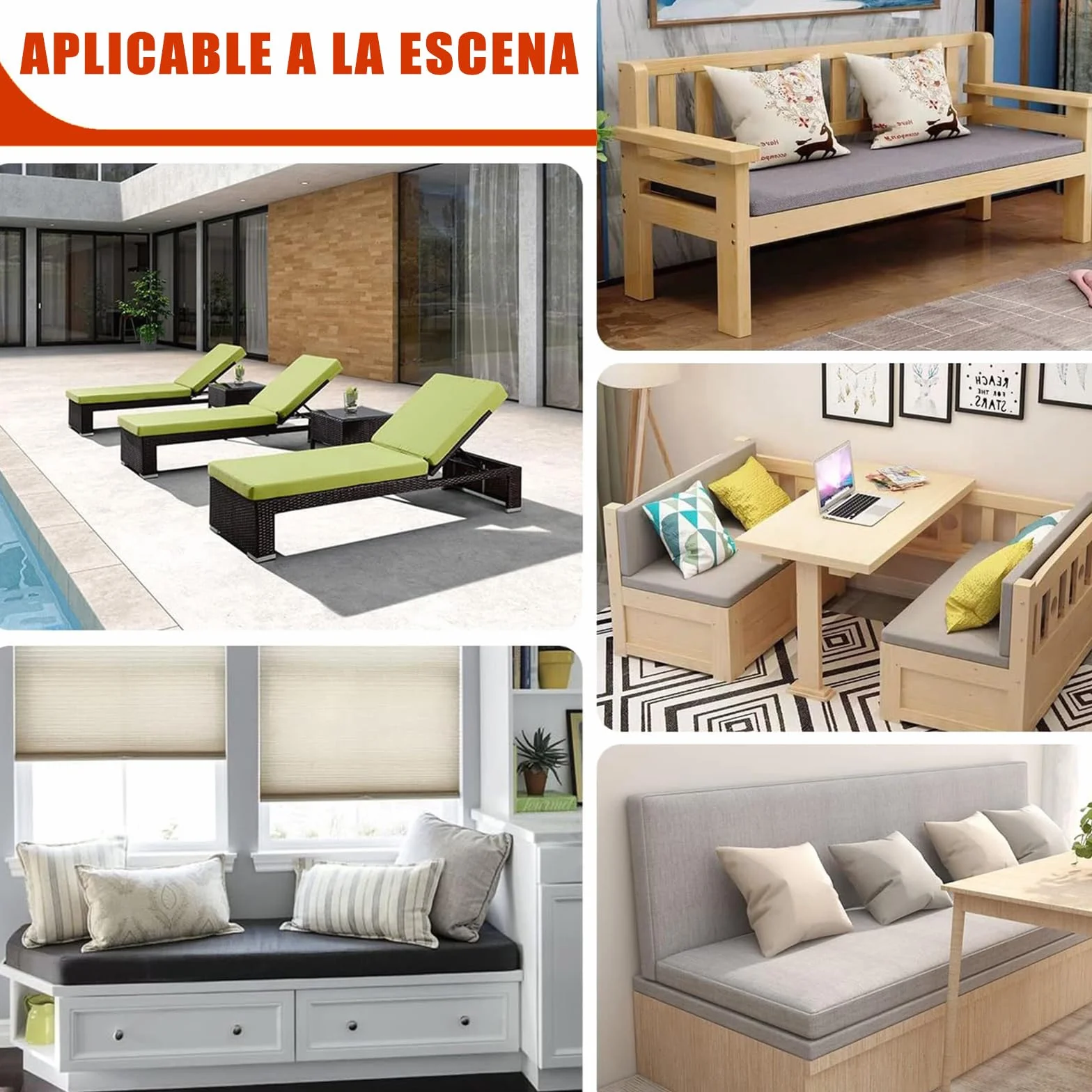 Cojines Banco Tamaño Personalizado para Interiores y Exteriores, Jardín, Cocina, Comedor