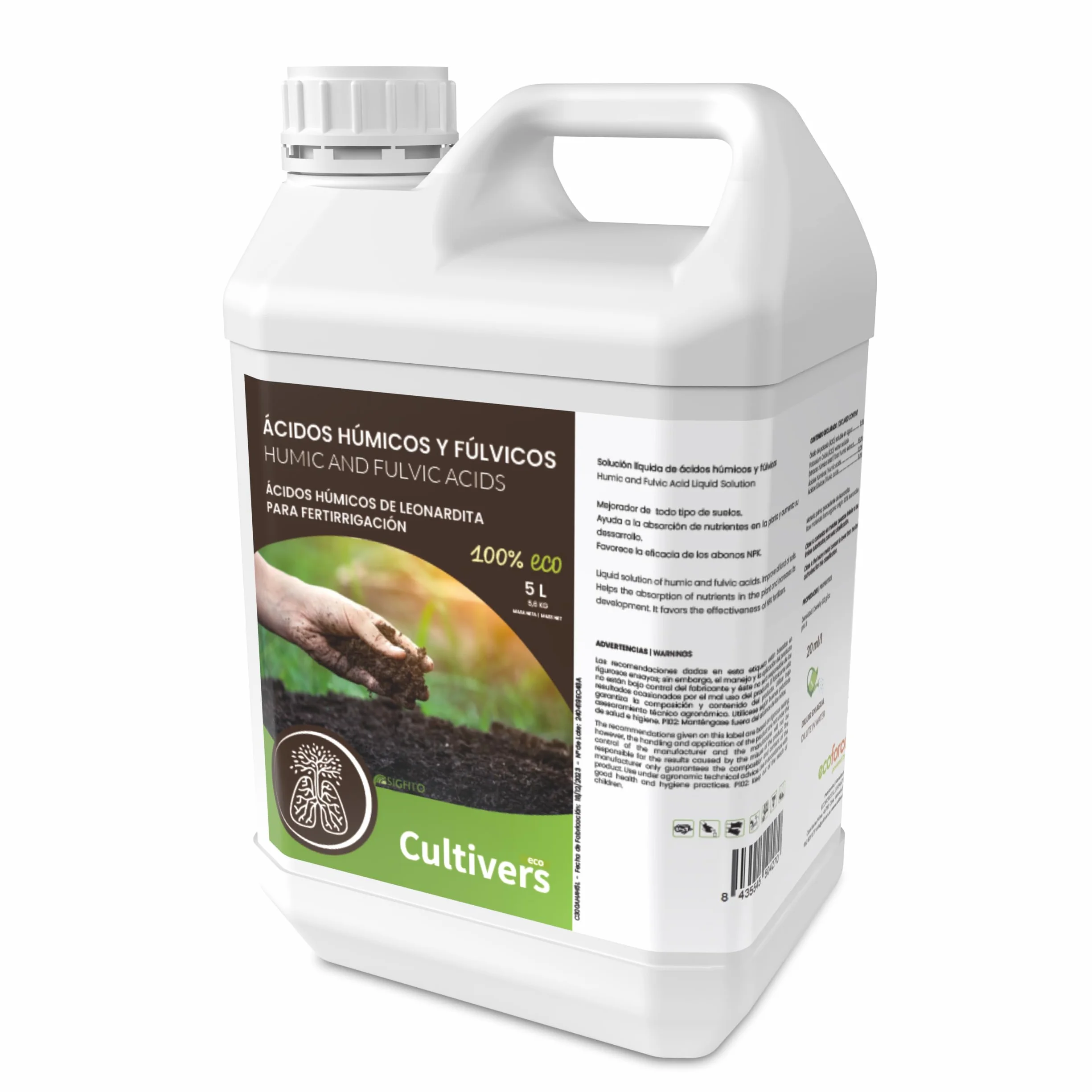CULTIVERS Abono Ácidos Húmicos y Fúlvicos 5L Fertilizante Leonardita