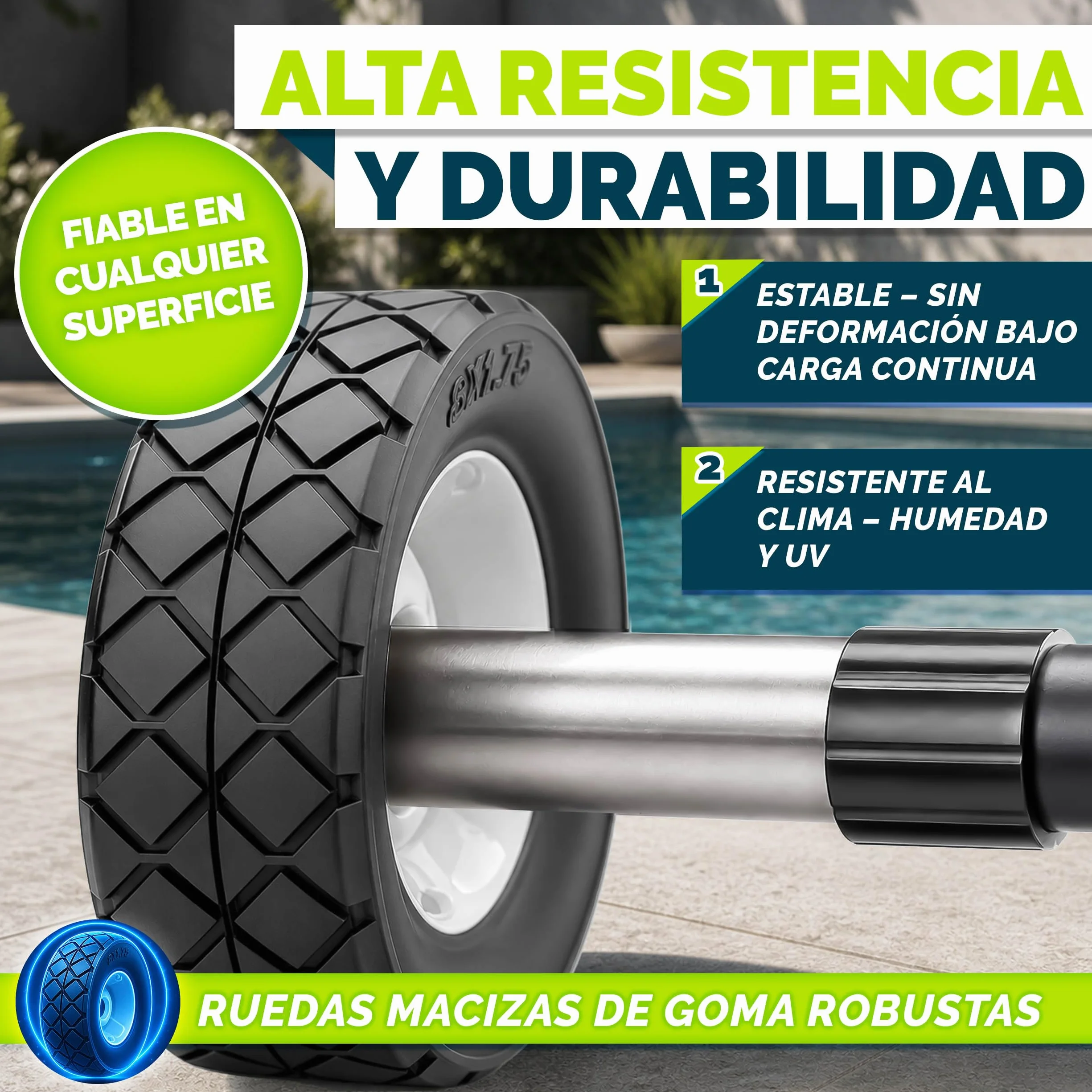 Tillvex Enrollador de Cubiertas para Piscinas 3-5,70 m con Neumáticos de Caucho Macizo y Termómetro