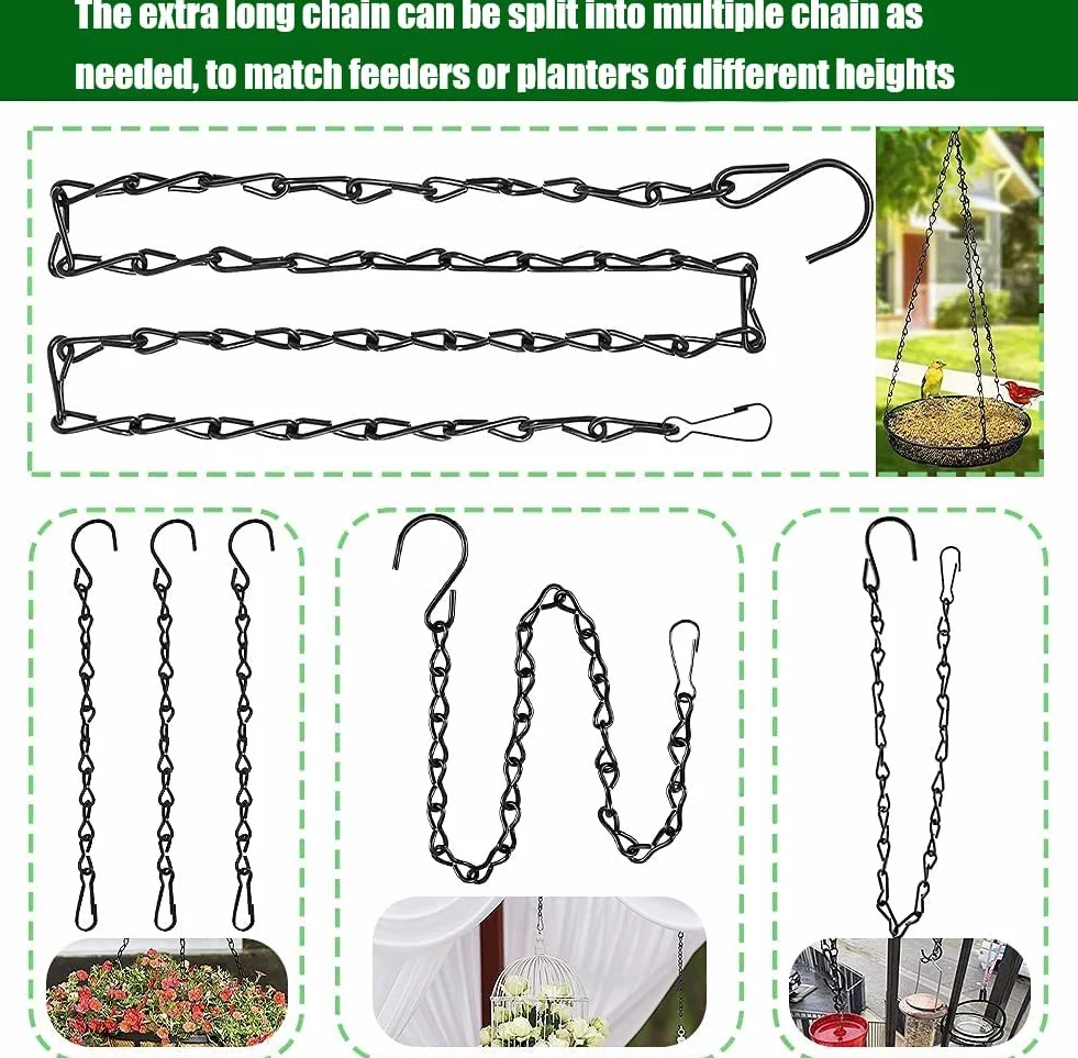 KAHEIGN Cadena Colgante Ajustable 500cm Acero Negro con 10 Ganchos 20 Clips