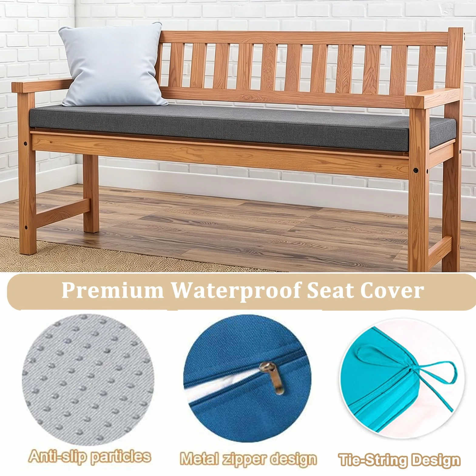 Funda Impermeable para Cojín de Sofá Exterior, Extraíble con Cremallera, Blanca, 120x60x8cm