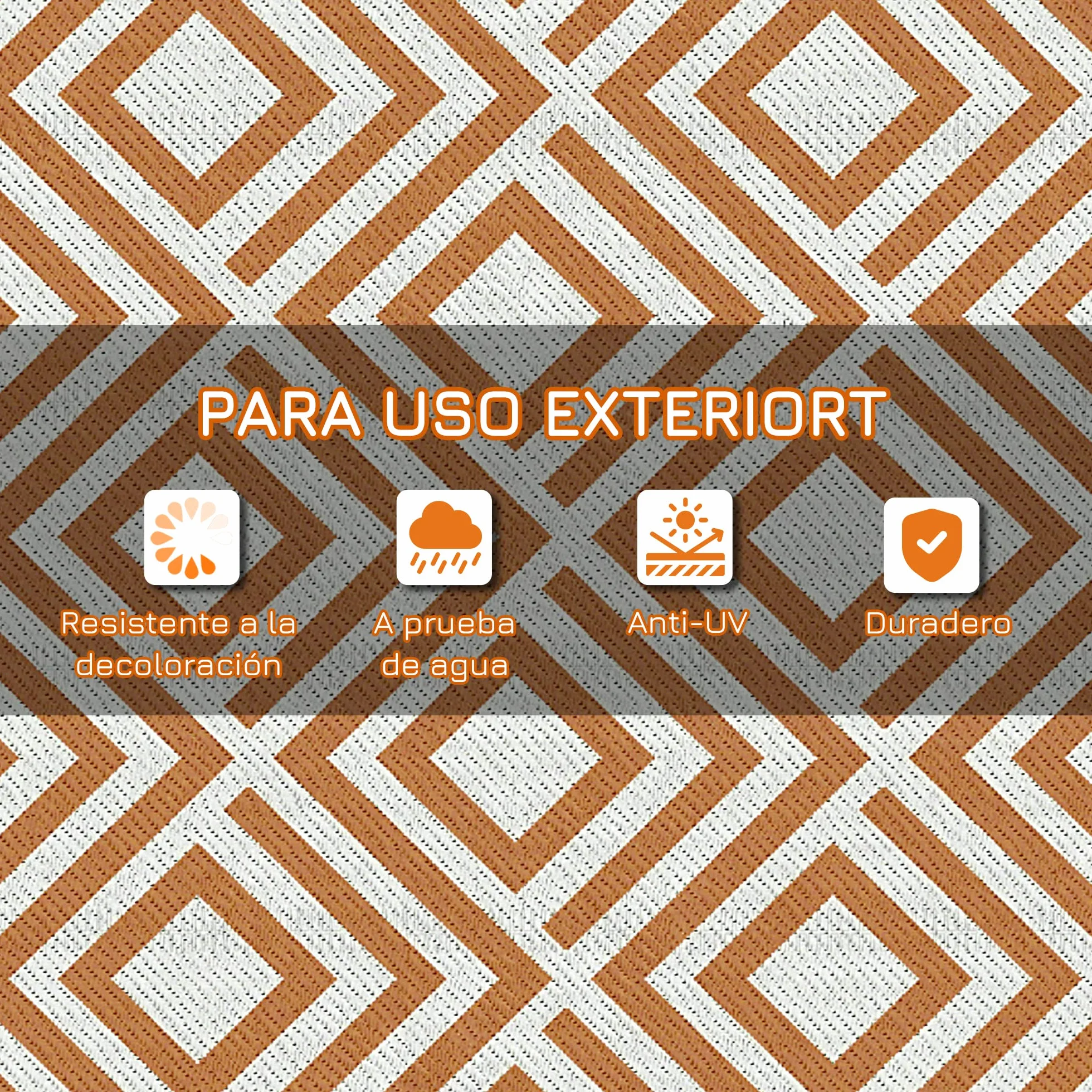 Outsunny Alfombra Exterior 182x274 cm Reversible Patrón Geométrico Rombos Impermeable Terraza Balcón Patio Rojo Blanco