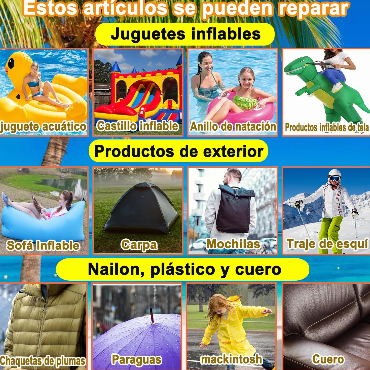 Kit reparación parches inflables autoadhesivos TPU impermeable vinilo transparente 8,8x8,8cm piscina