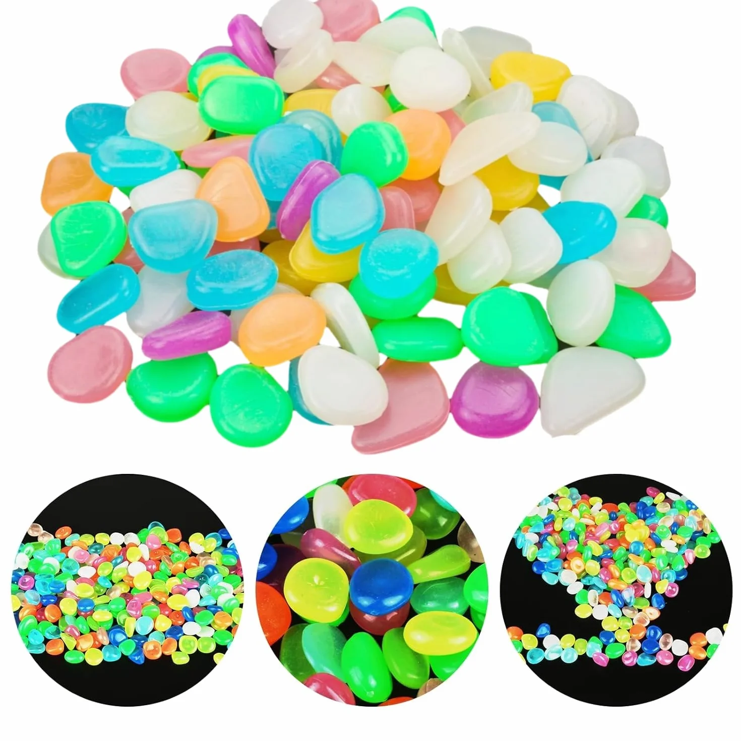 Piedras Luminosas 300 Piezas Guijarros Brillan en la Oscuridad Decorativas para Jardín Acuario (1cm)