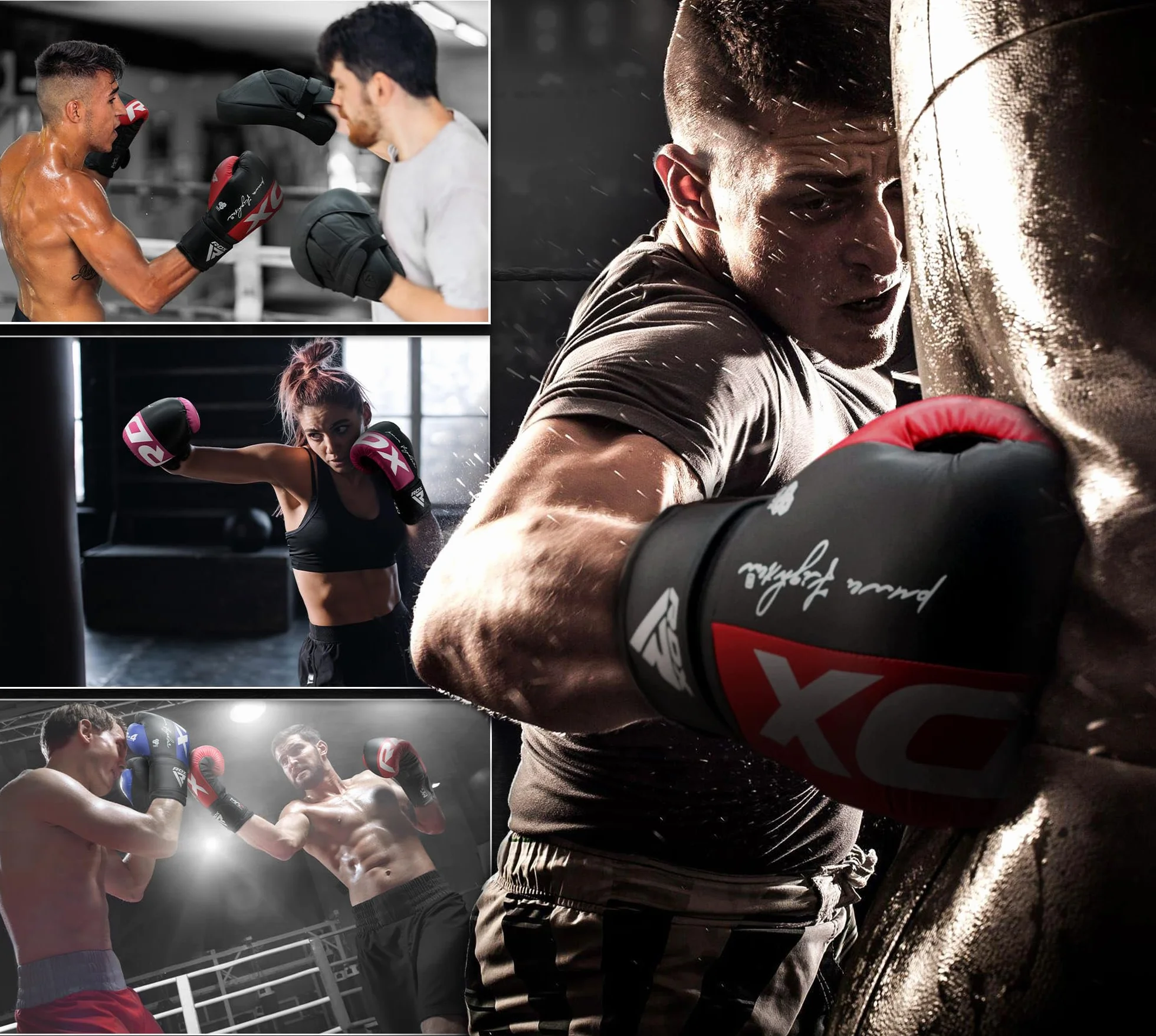 RDX Guantes de Boxeo Maya Hide Cuero Entrenamiento Muay Thai Sparring Kickboxing 8 10 12 14 16 OZ