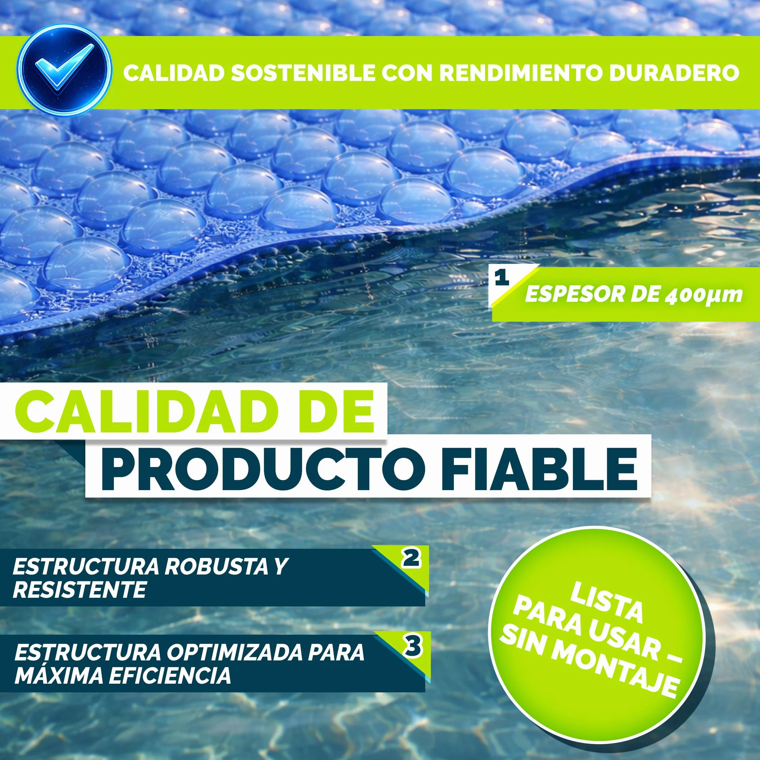Tillvex Lona Solar para Piscina 400 µm Rectangular 700 x 400 cm Cubierta Solar Térmica