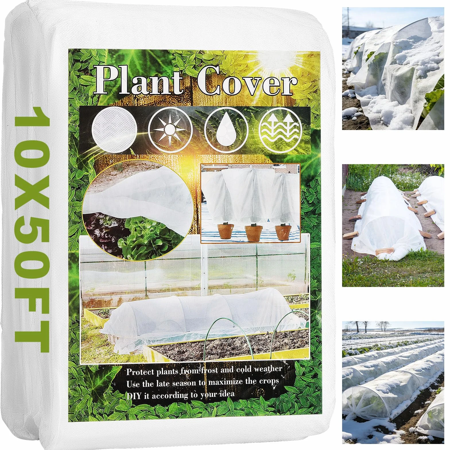 Cubiertas para plantas, protección contra la congelación, 10 x 50 pies, reutilizables, gruesas, cubiertas flotantes de invierno, manta de tela de sombra, tela de jardín, cubierta de plantas para camas
