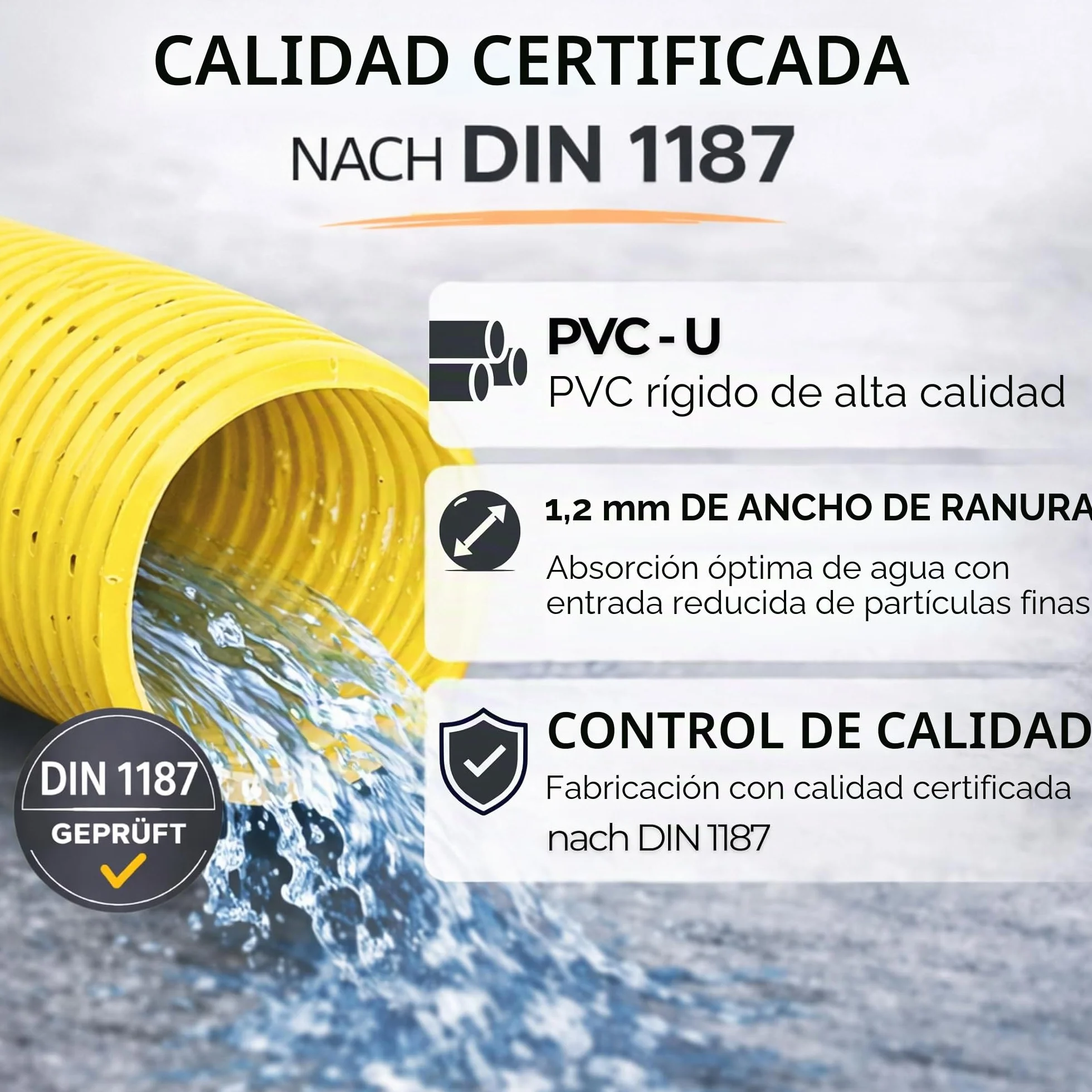 Tubo de drenaje DN 50 perforado recubierto con filtro de coco 10 M