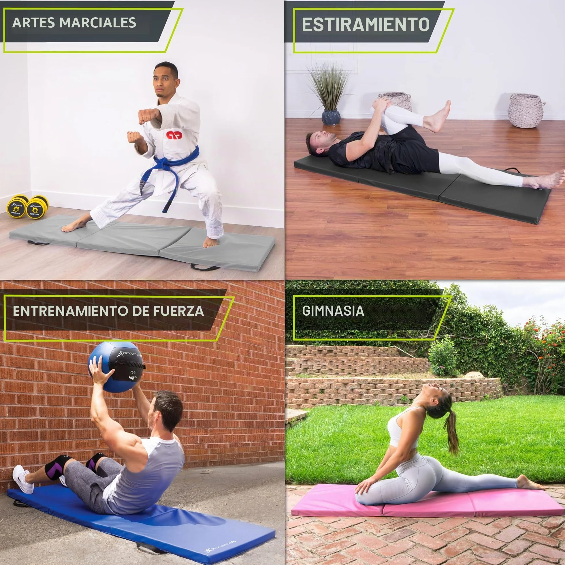 ProsourceFit Tri-Fold Folding Thick Exercise Mat 6'x2' with Carrying Handles for MMA Gymnastics