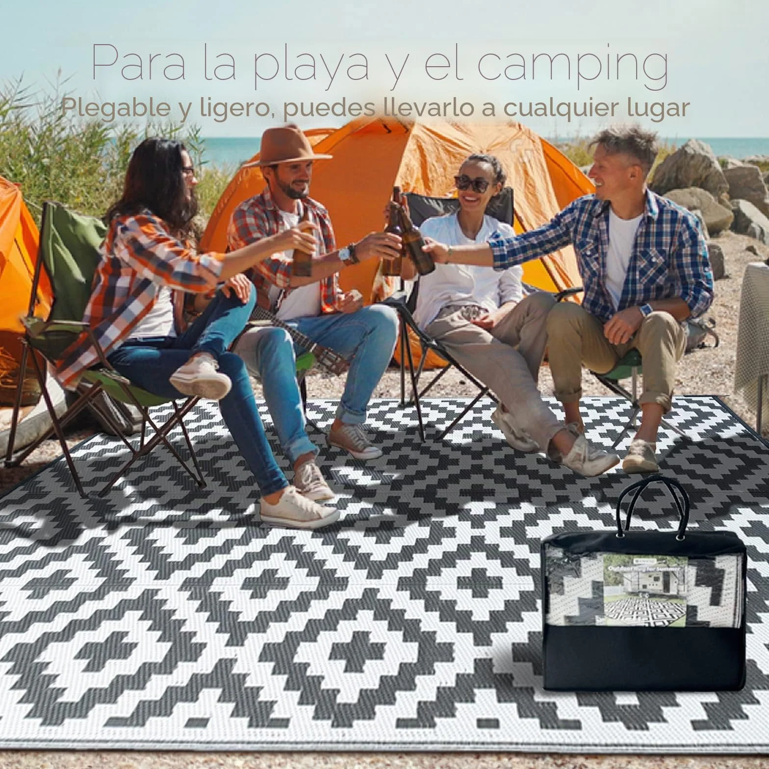 CHOSHOME Alfombra de jardín impermeable 120 x 180 cm resistente UV plástico reciclado exterior interior