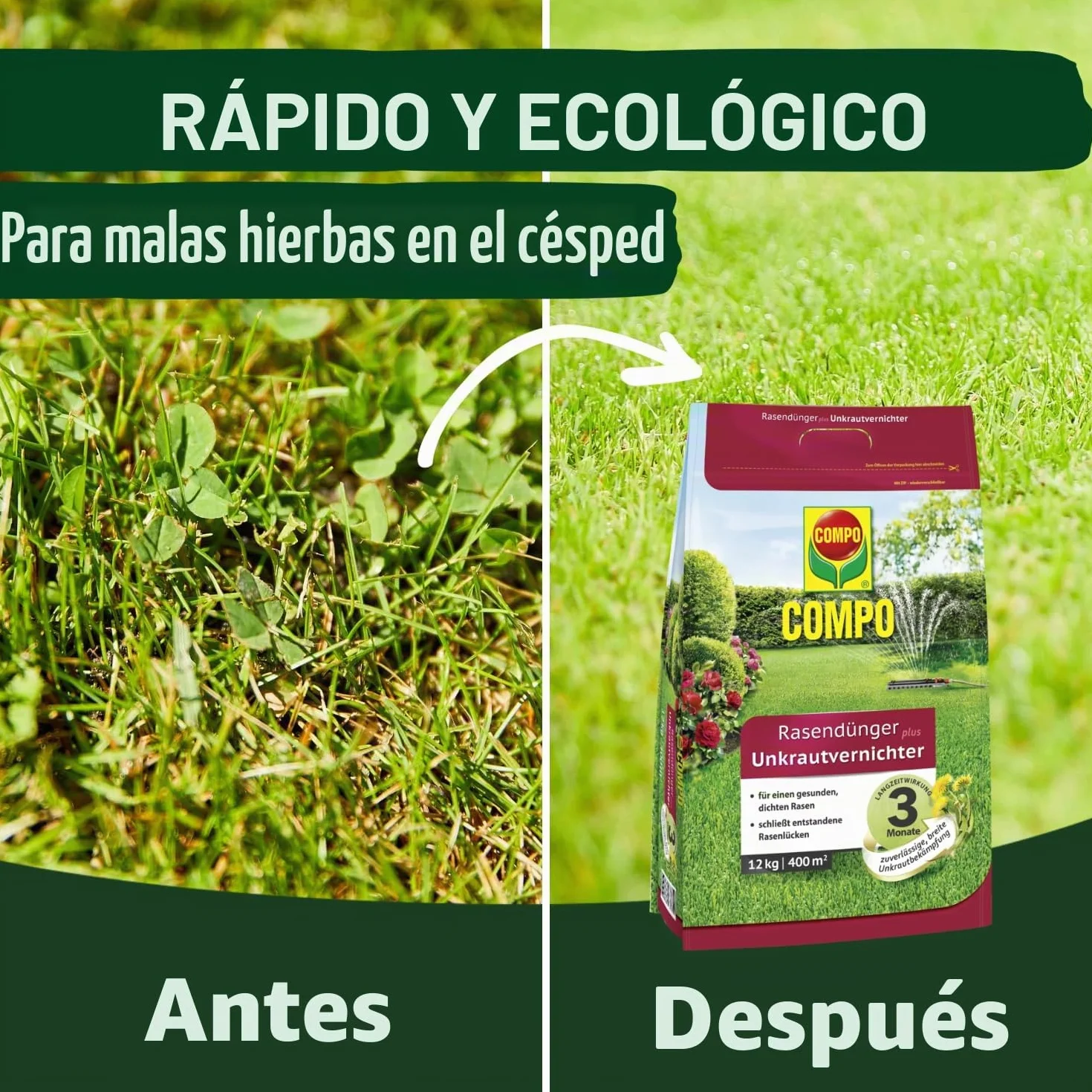 Compo Abono para césped con herbicida 12 kg 400 m² Primavera