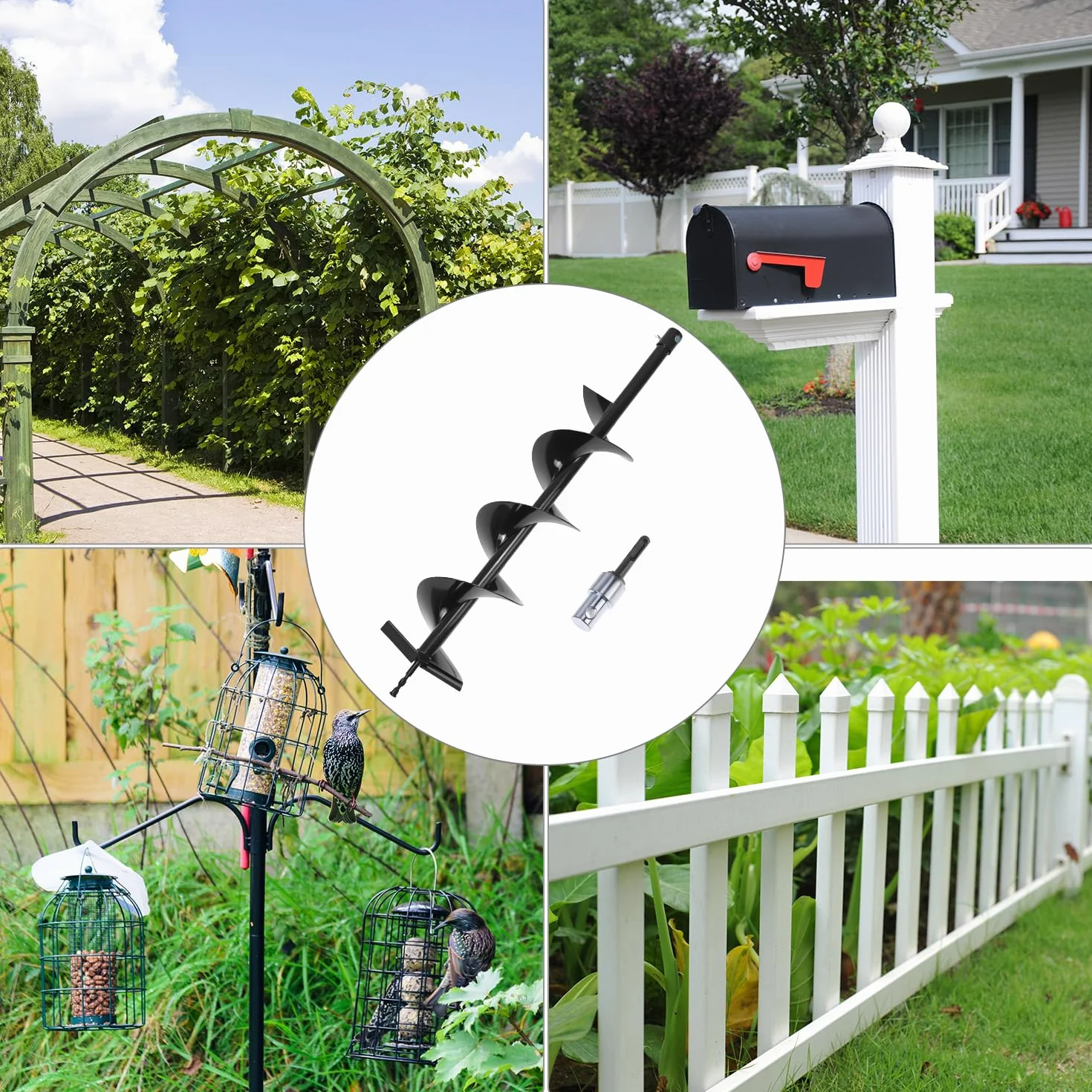QWORK Taladro de Tierra ⌀ 150 mm Taladro Pilotes 80 cm para Perforar Agujeros Plantar Arboles