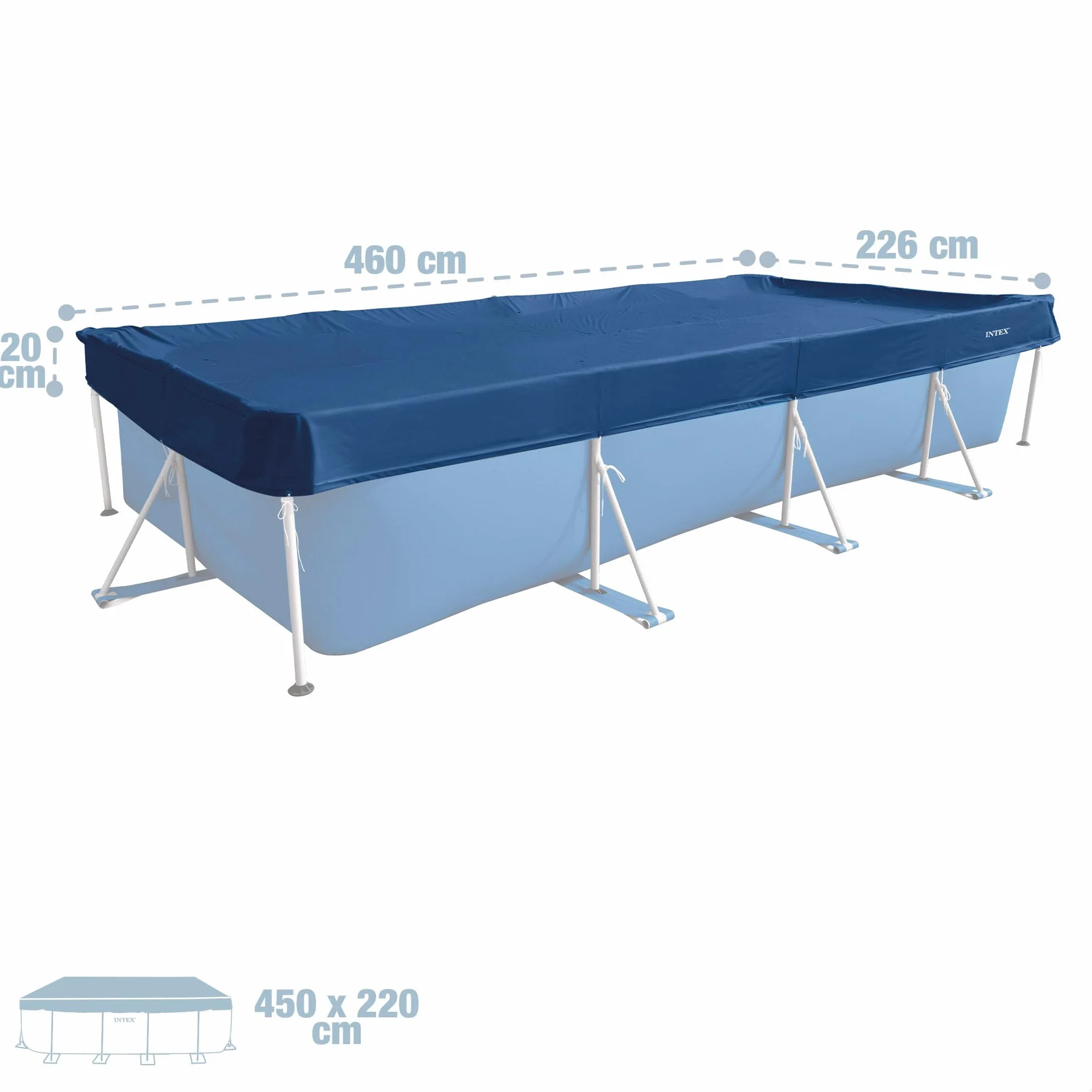 Intex Cobertor Piscina Rectangular 4,60x2,26 m Azul Oscuro Funda Protectora con Cordón Agarre y Drenaje