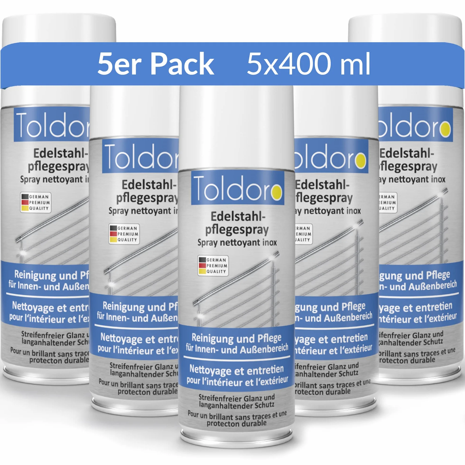 Toldoro 5 aerosoles de cuidado de acero inoxidable 400 ml/limpiador de acero inoxidable para cocina o parrilla/cuidado de acero inoxidable, como limpiador de acero inoxidable o limpiador de metal como