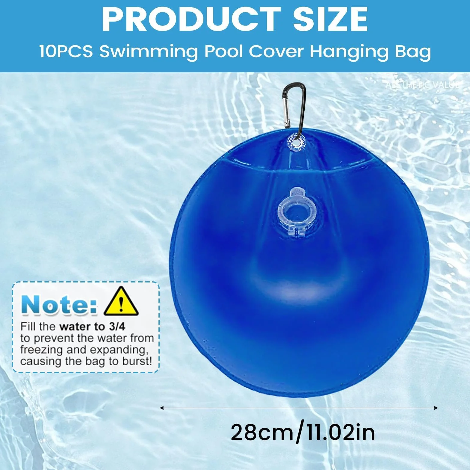 Contrapesos para Cubierta de Piscina 10 Piezas Bolsas de Agua Colgables con Hebilla Reforzados
