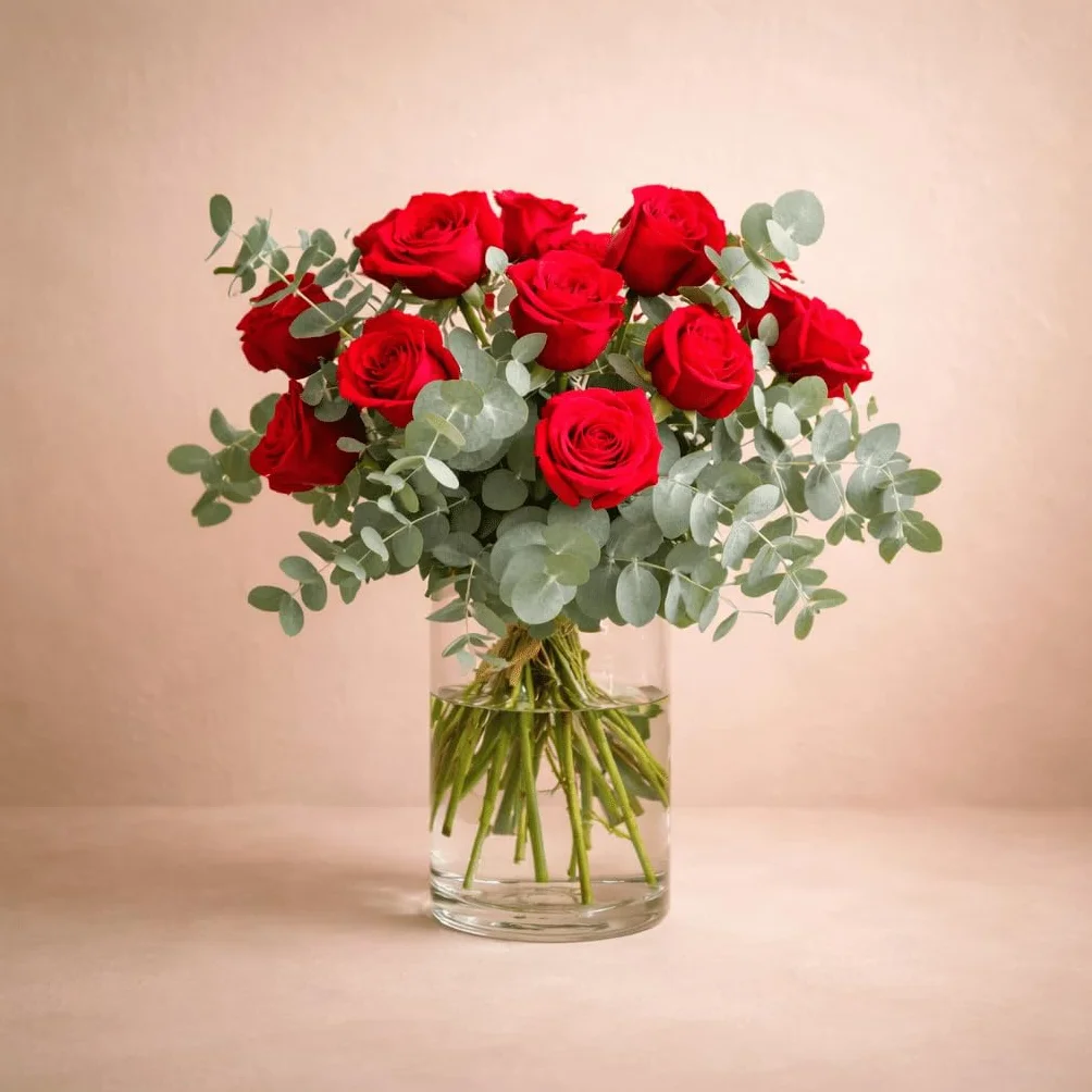 Ramos de Flores Naturales Rosas Rojas Eucalipto Fresco Regalo San Valentín