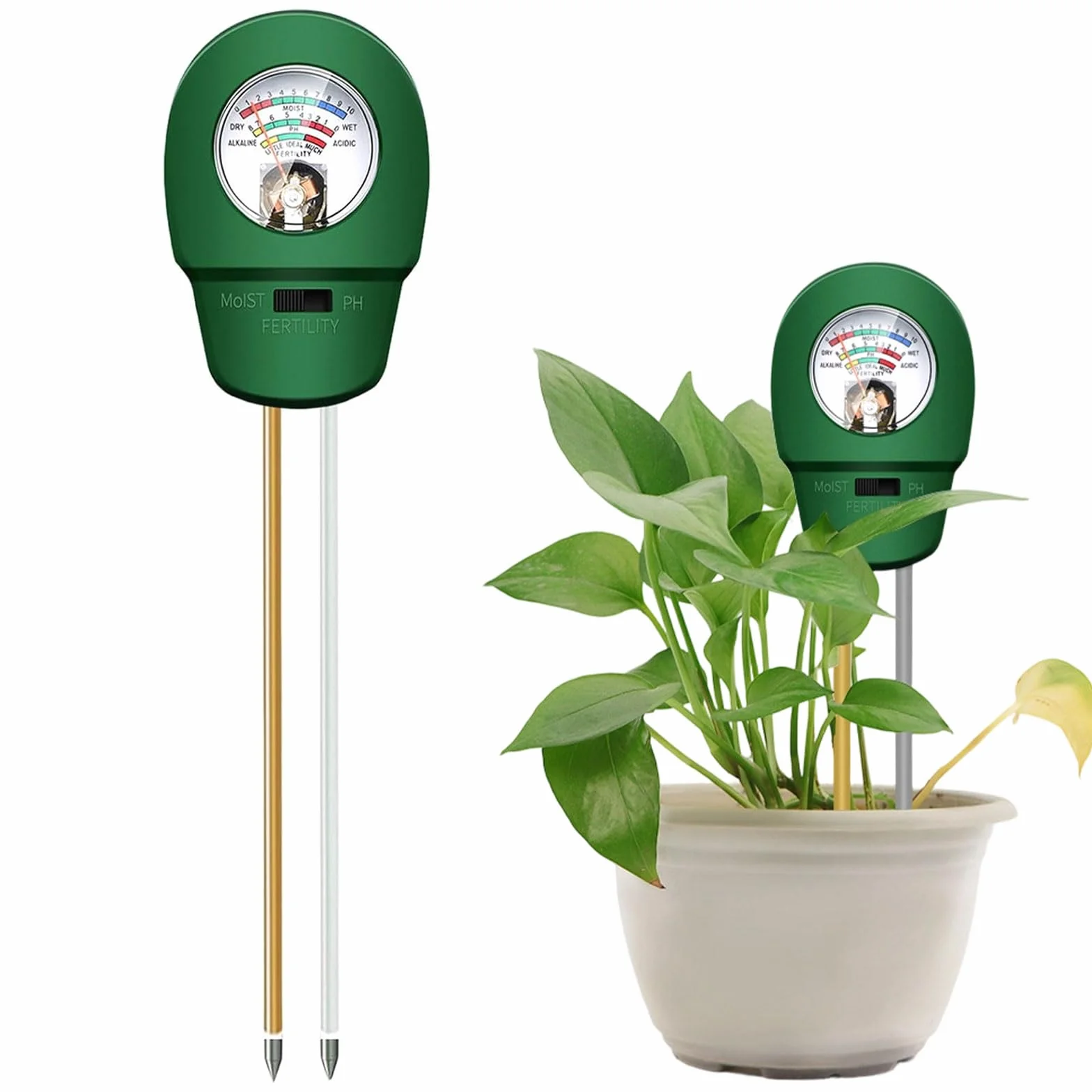 Medidor de Humedad del Suelo 3-en-1, Medidor Humedad Plantas con Prueba de PH, Luz, para Jardinería
