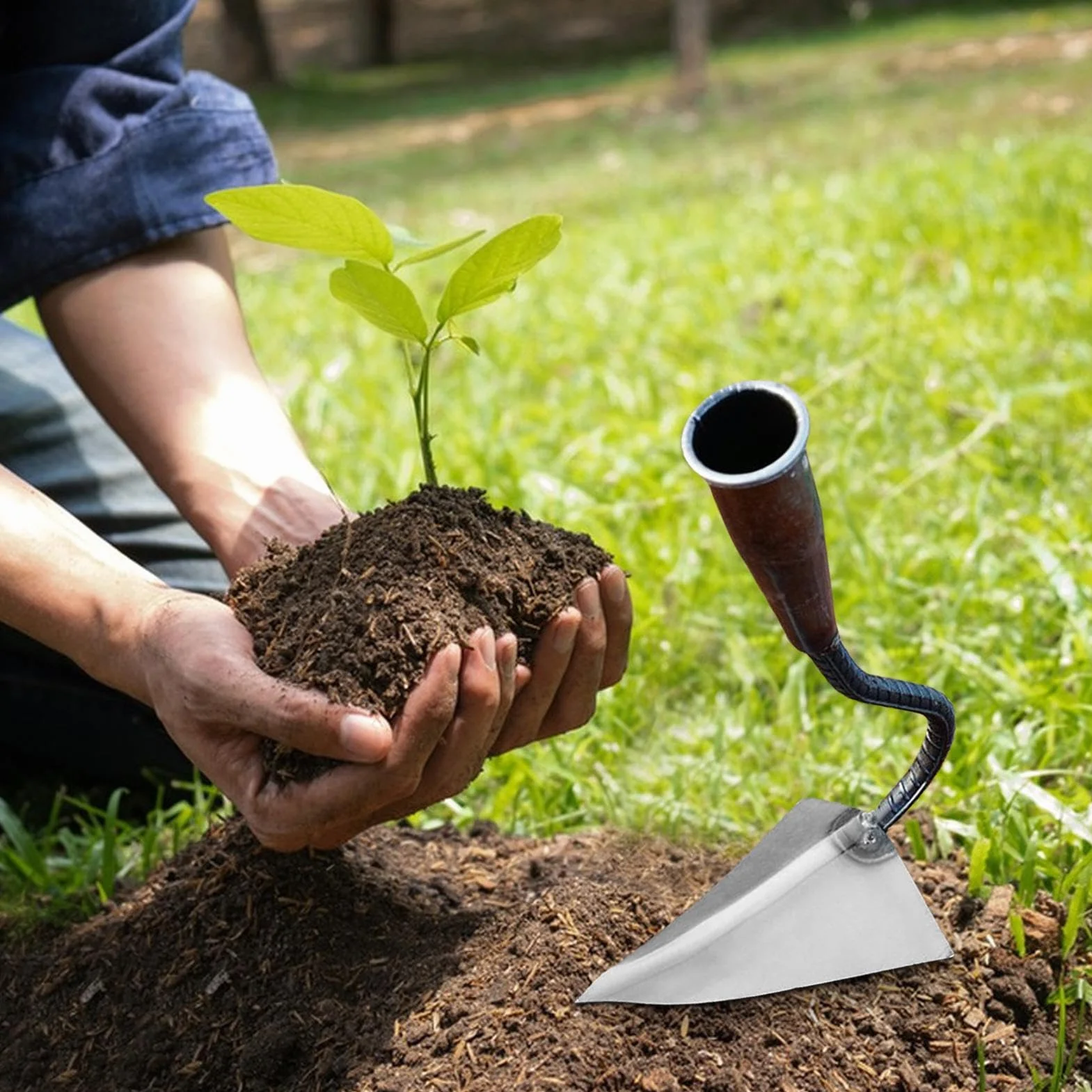 Azada de Jardín Triangular Multiusos Antideslizante para Preparación de Suelo, Eliminación de Malas Hierbas