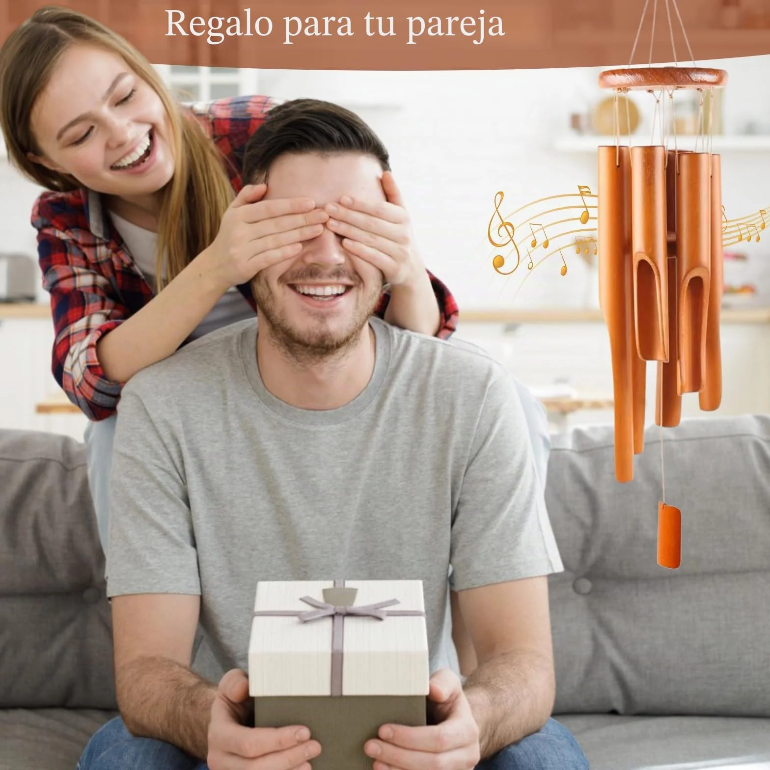 Campanas de viento de bambú 6 tubos para exteriores e interiores