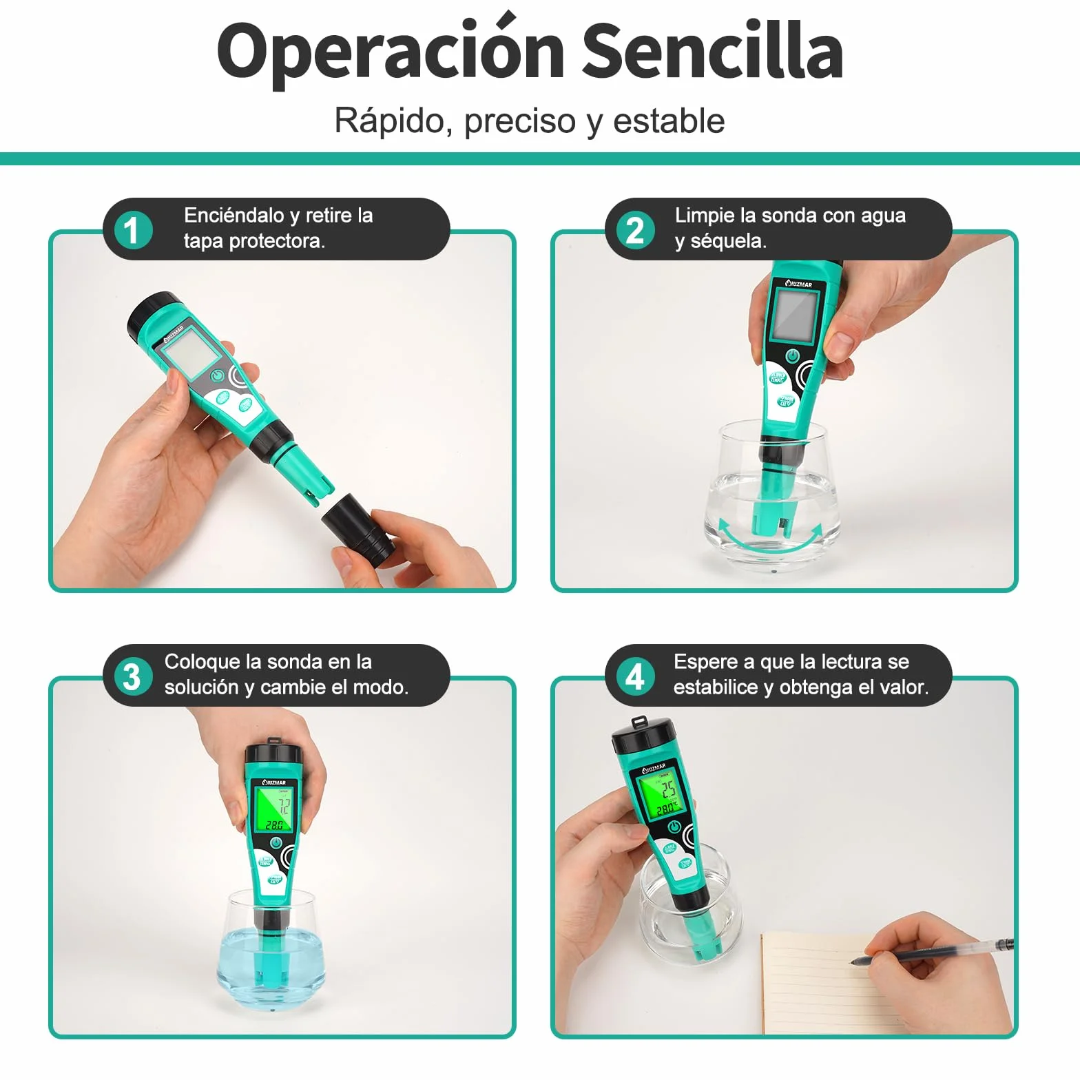 UIUZMAR Medidor de Cloro y pH Piscina, Medidor de Salinidad y Cloro Libre Digital, Comprobador de 7 en 1 pH, EC, TDS, Salinidad, ORP y Cloro para Piscinas, Hidroponía, Acuarios, Spas