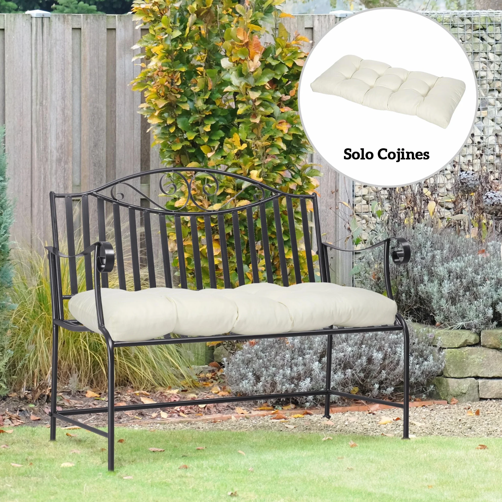 Outsunny Cojín para Banco de 2 Plazas 110x48x8 cm Lavable Crema